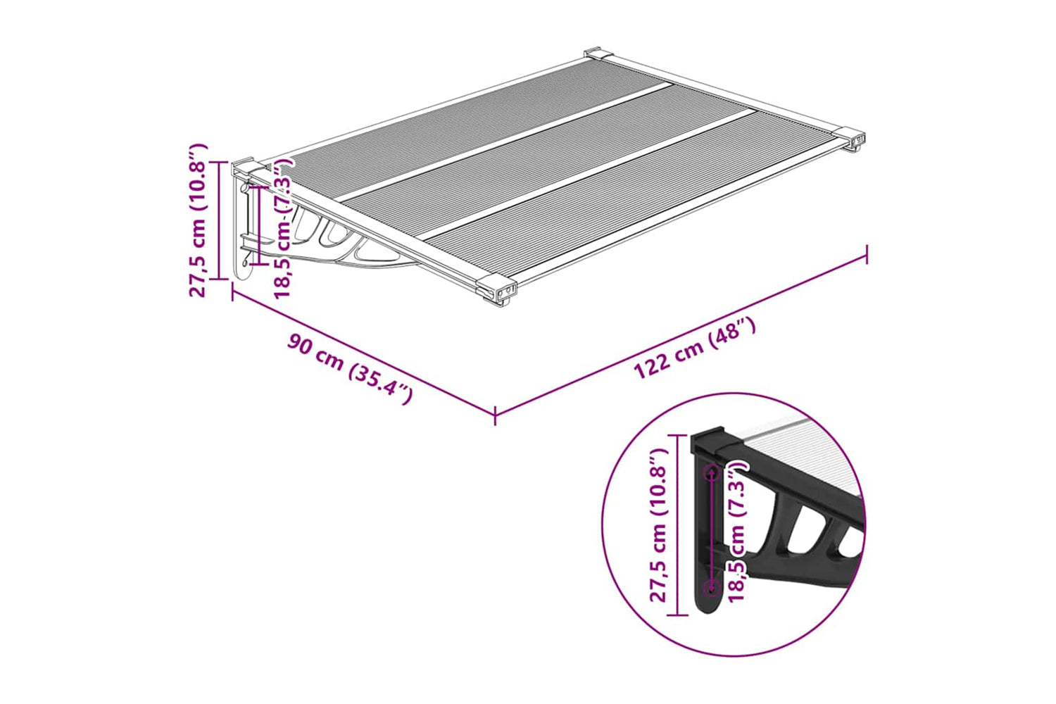 Vidaxl Door Canopy Black And Transparent 122x90 Cm Polycarbonate-5
