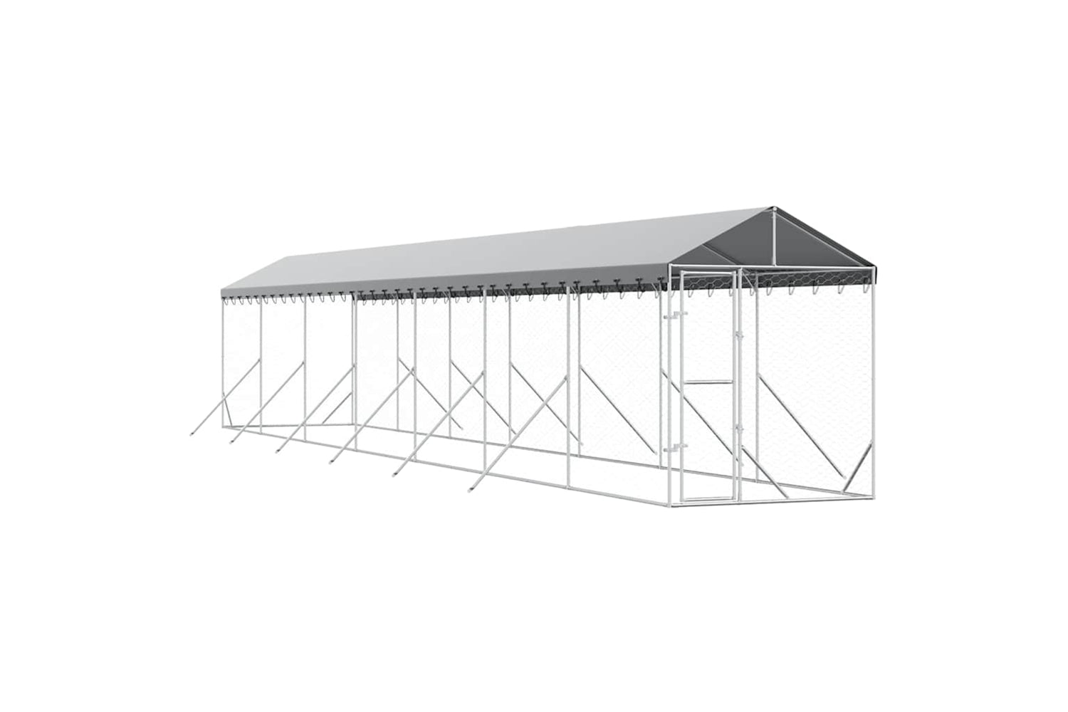 Vidaxl 3190485 Outdoor Dog Kennel With Roof Silver 2x14x2.5 M Galvanised Steel
