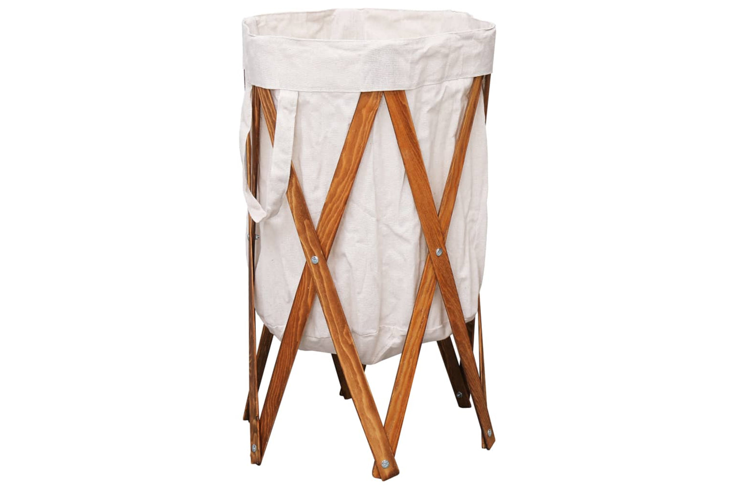 Vidaxl 284227 Folding Laundry Basket Cream Wood And Fabric