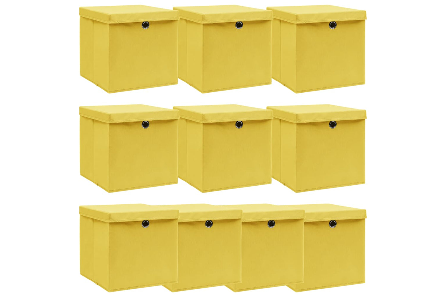 Vidaxl 288368 Storage Boxes With Lids 10 Pcs Yellow 32x32x32 Cm Fabric