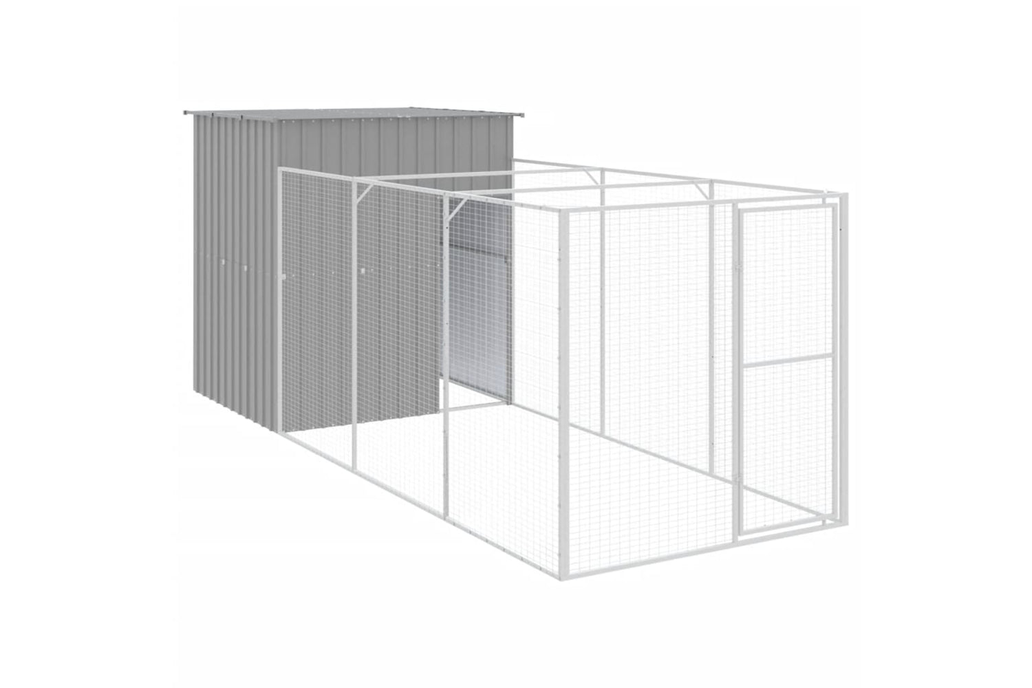 vidaXL 3189104 Dog House With Run Light Grey 165x455x181cm Galvanised Steel