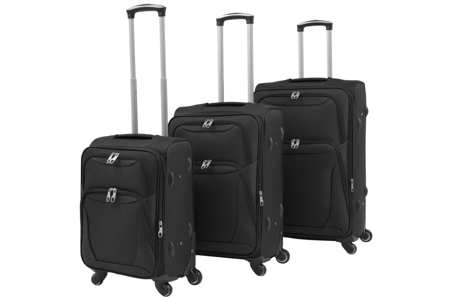 Vidaxl 91315 3 Piece Soft Case Trolley Set Black-2