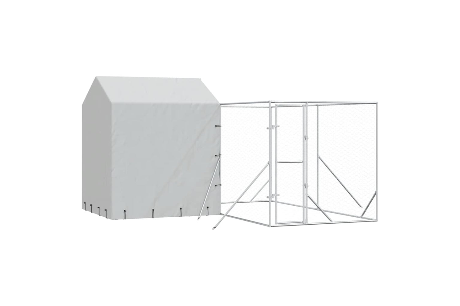 Vidaxl 3190478 Outdoor Dog Kennel With Roof Silver 4x4x2.5 M Galvanised Steel