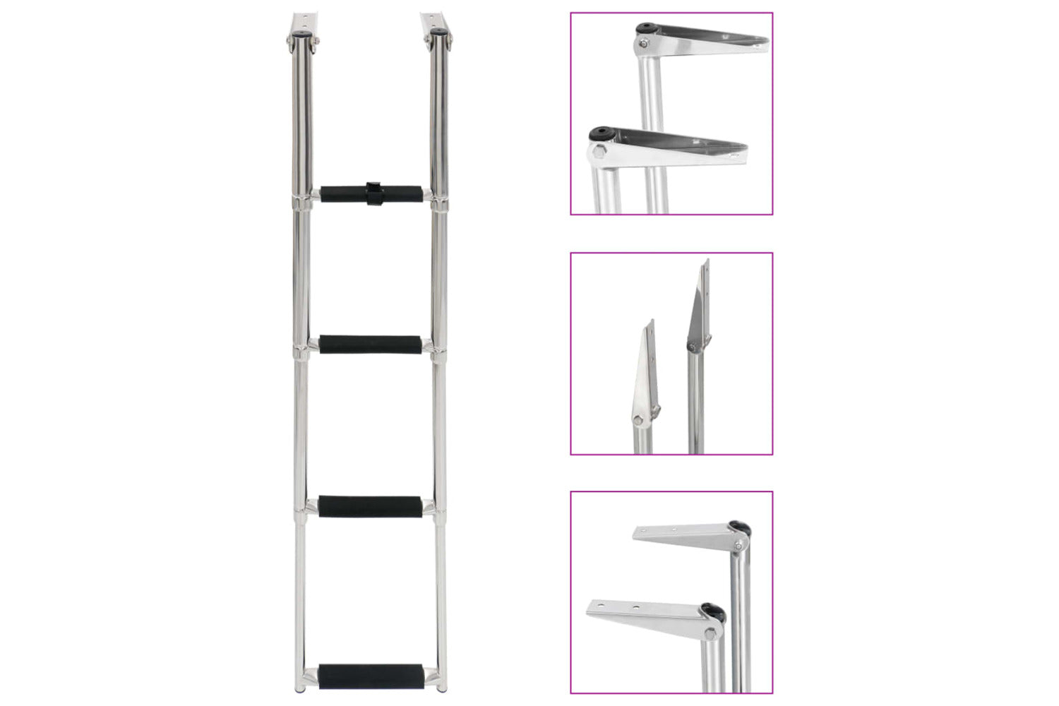 Vidaxl 92375 Folding Boarding Ladder 4-step Stainless Steel-2