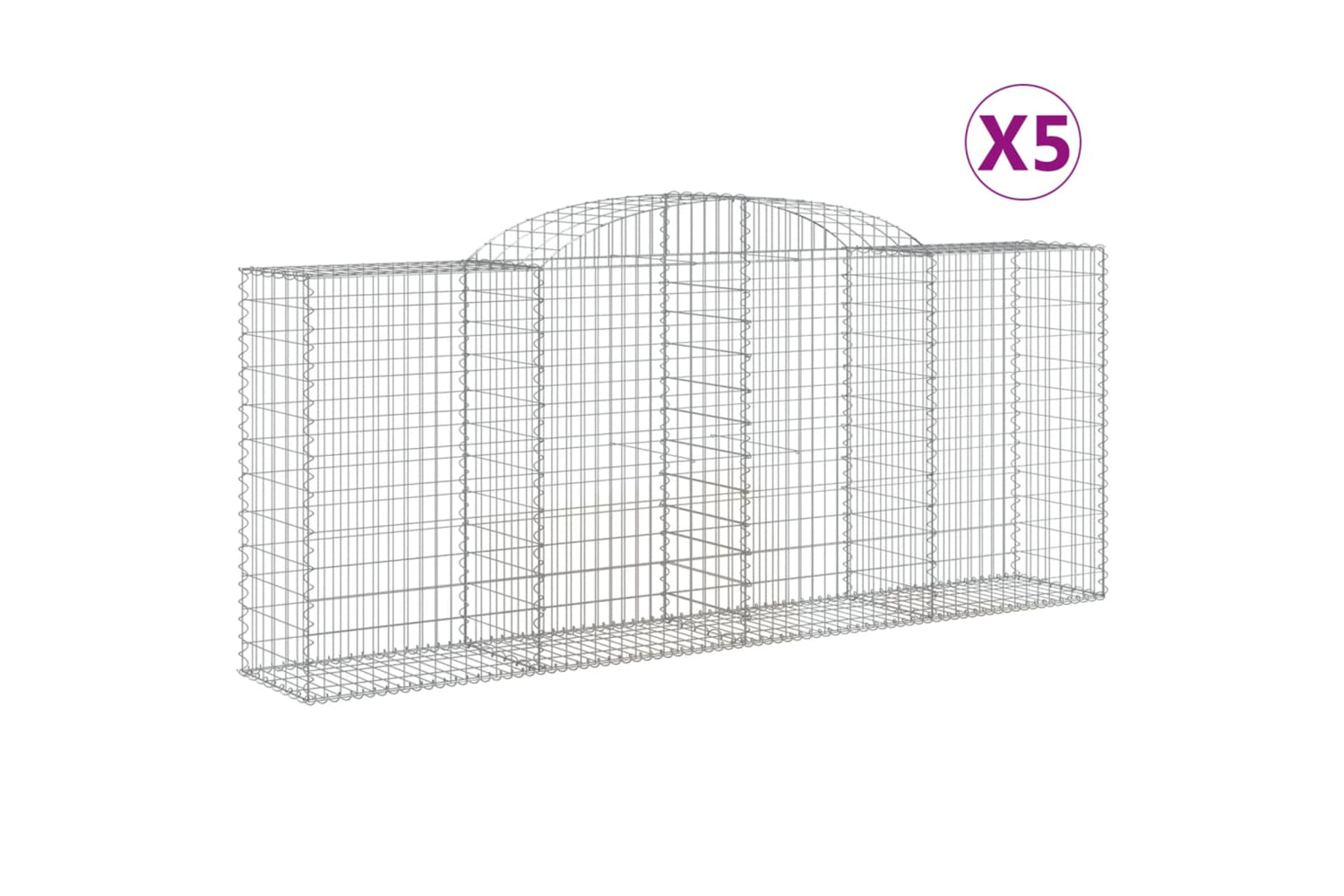 vidaXL 3146722 Arched Gabion Baskets 5 Pcs 300x50x120/140cm Galvanised Iron