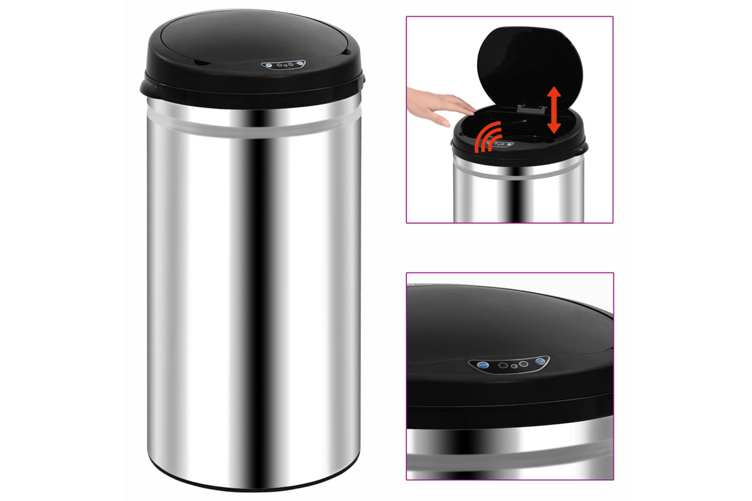 Vidaxl 322694 Automatic Sensor Dustbin 50 L Stainless Steel