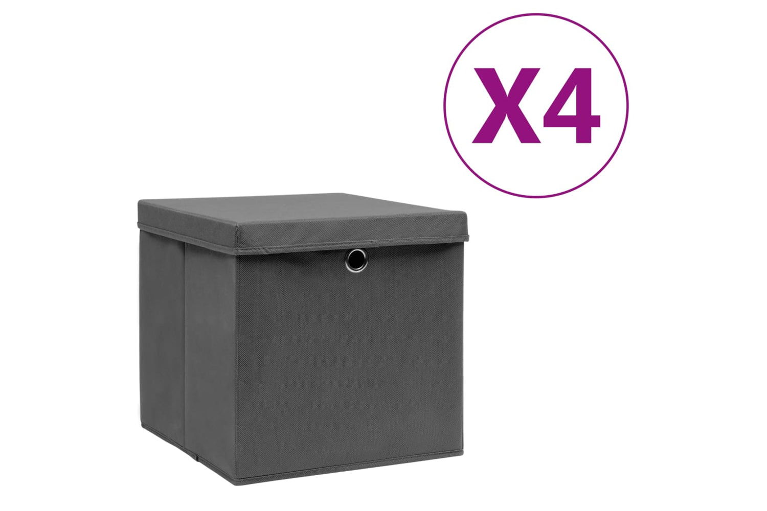 vidaXL 325192 Storage Boxes With Covers 4 Pcs 28x28x28cm Grey