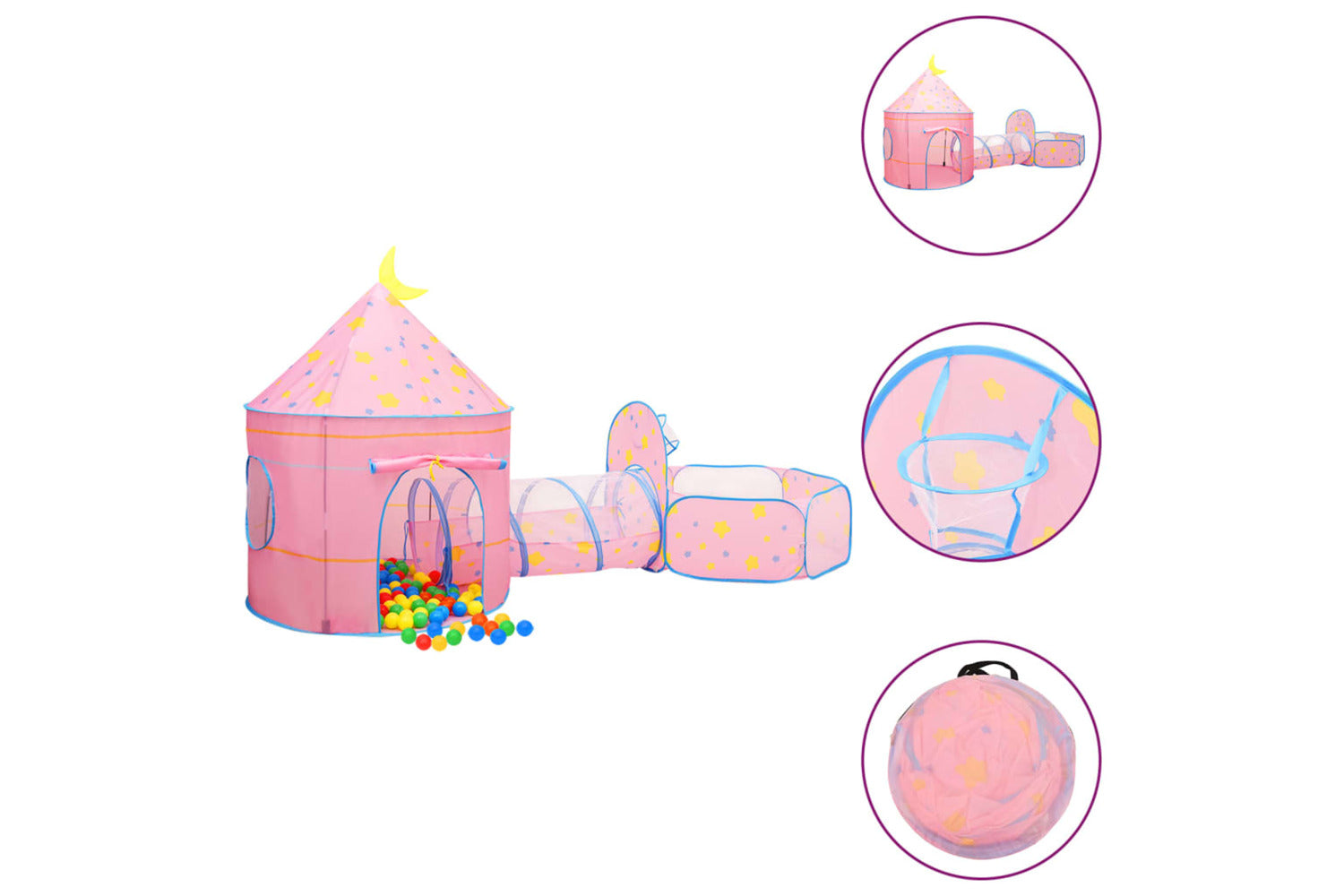 vidaXL 3107736 Children Play Tent With 250 Balls Pink 301x120x128cm-2
