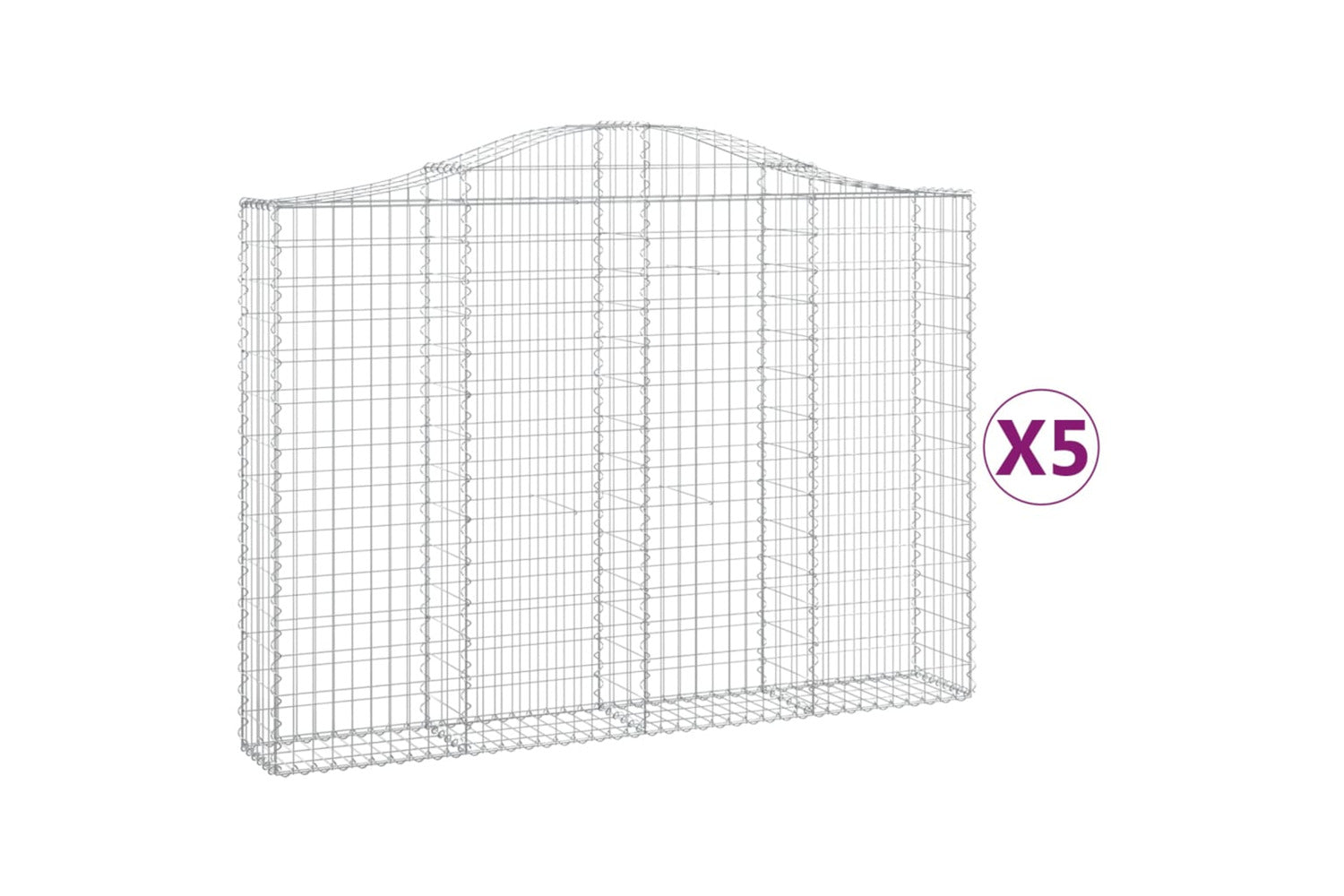 vidaXL 3145475 Arched Gabion Baskets 5 Pcs 200x30x140/160cm Galvanised Iron
