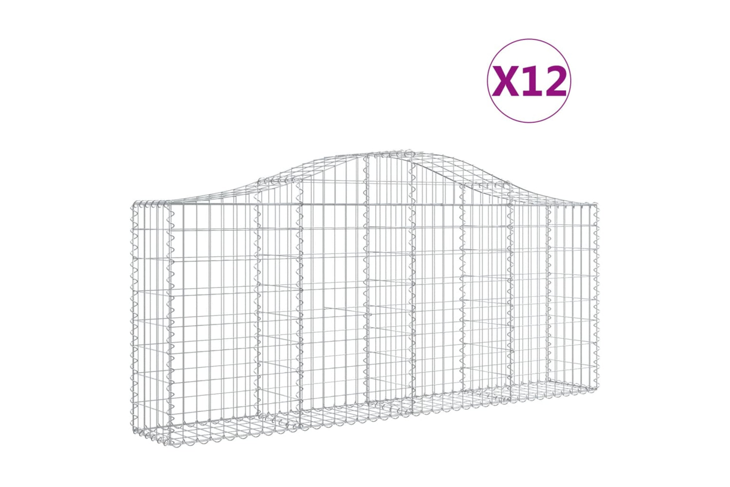 vidaXL 3145419 Arched Gabion Baskets 12 Pcs 200x30x80/100cm Galvanised Iron