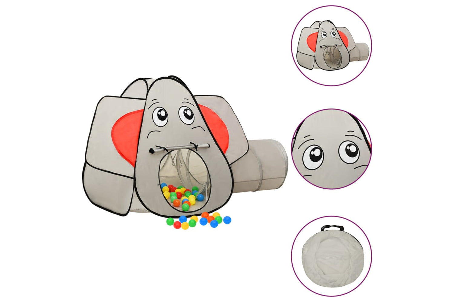vidaXL 3107739 Elephant Children Play Tent With 250 Balls Grey 174x86x101cm-2