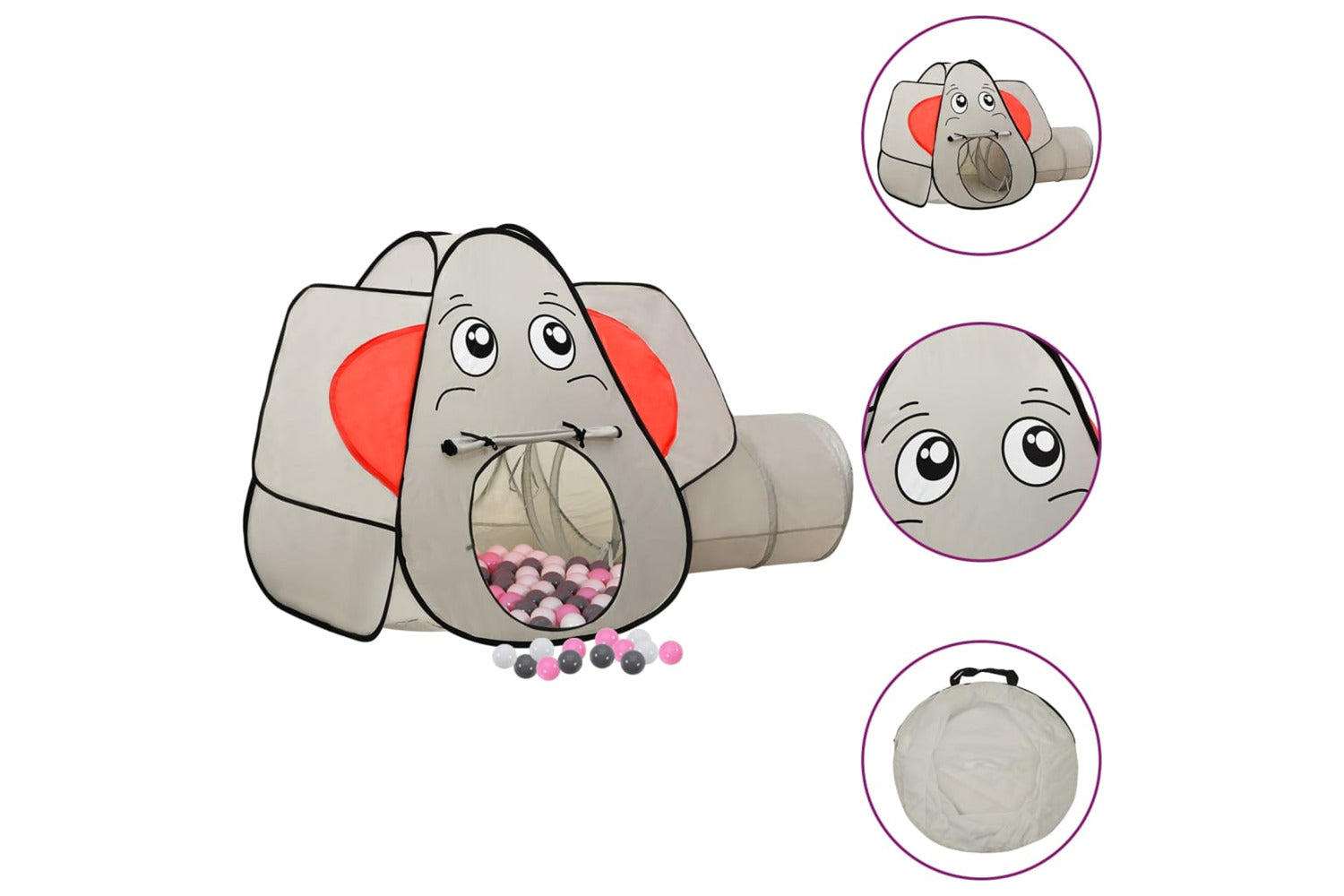 vidaXL 3107741 Elephant Children Play Tent With 250 Balls Grey 174x86x101cm-2
