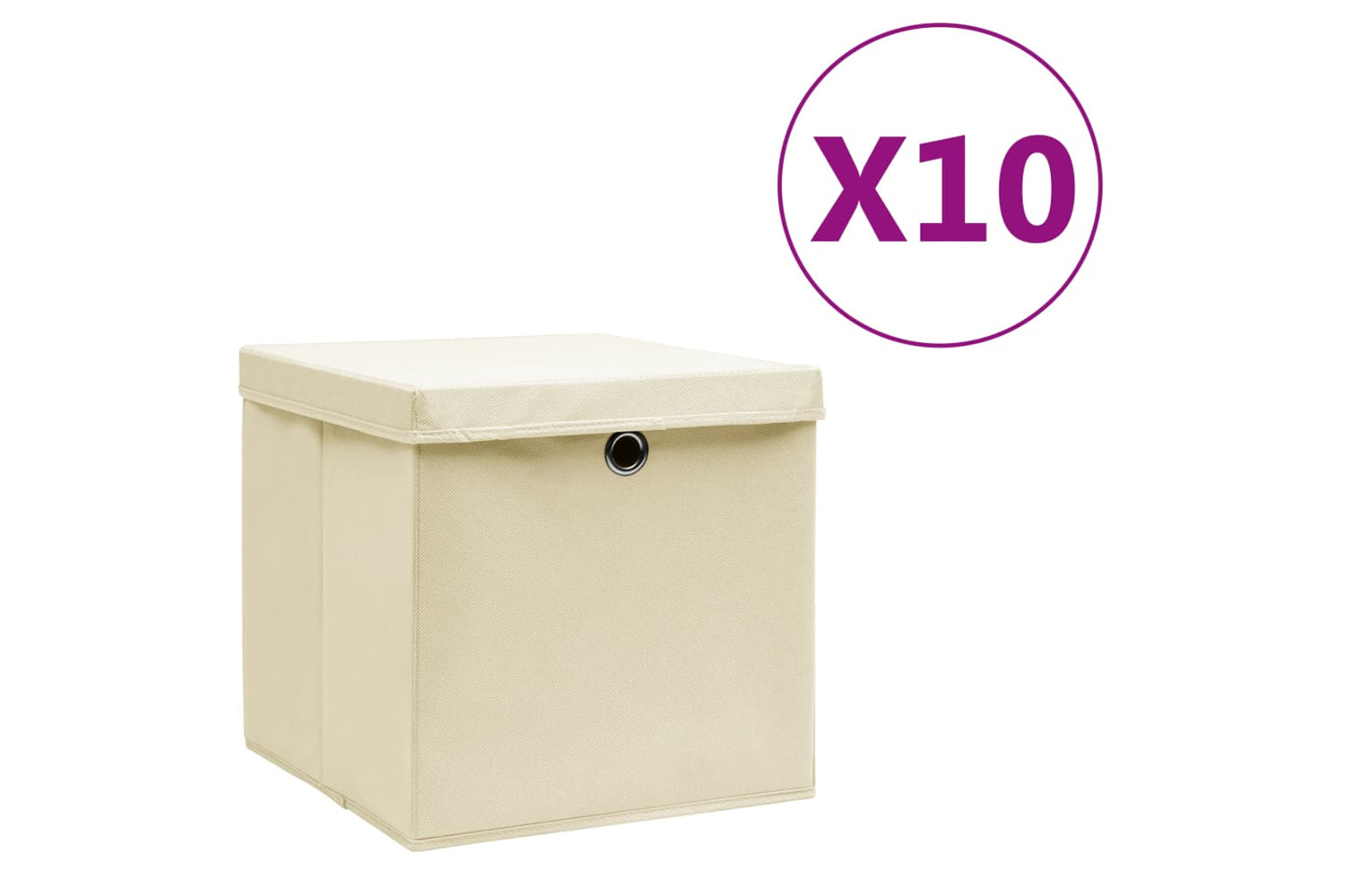 vidaXL 325218 Storage Boxes With Covers 10 Pcs 28x28x28cm Cream