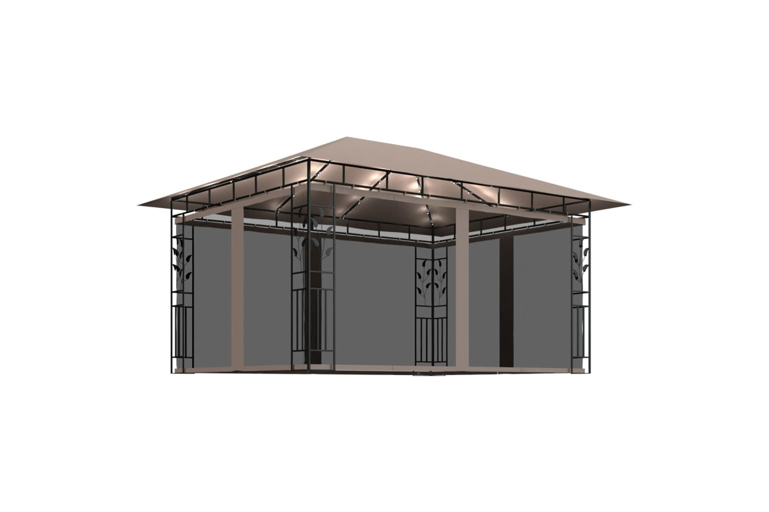 Vidaxl 3070319 Gazebo With Mosquito Net&led String Lights 4x3x2.73 M Taupe