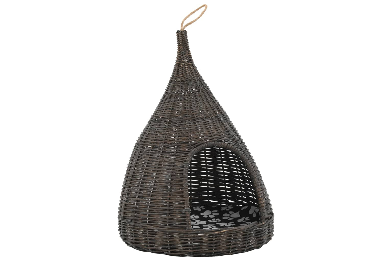 vidaXL 170778 Cat House With Cushion Grey 40x60cm Natural Willow Teepee