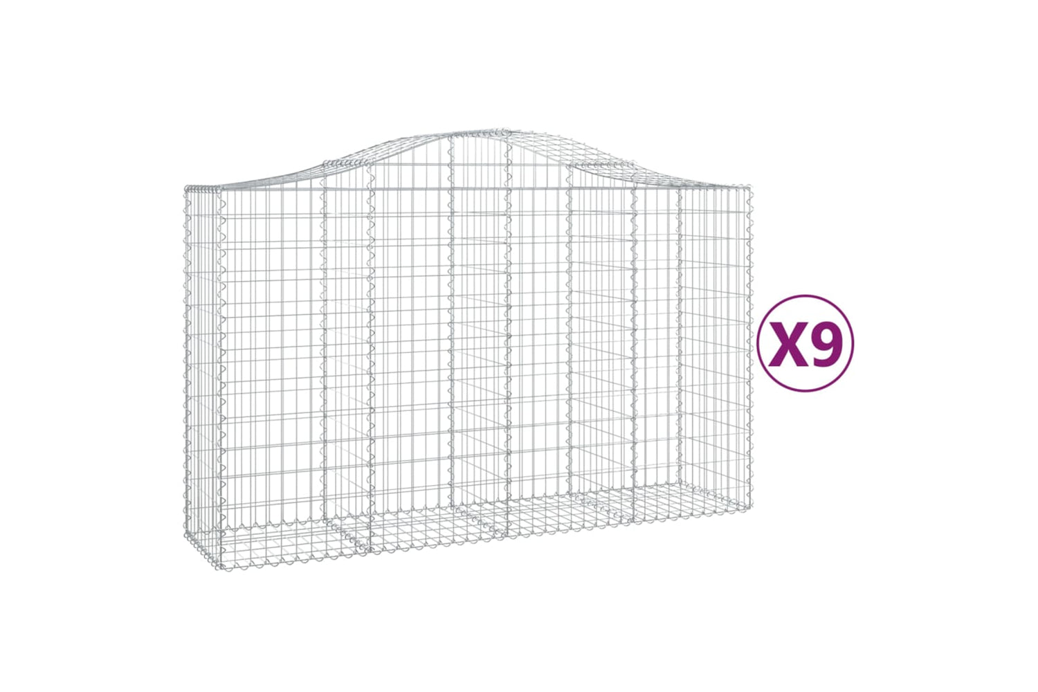 vidaXL 3145668 Arched Gabion Baskets 9 Pcs 200x50x120/140cm Galvanised Iron