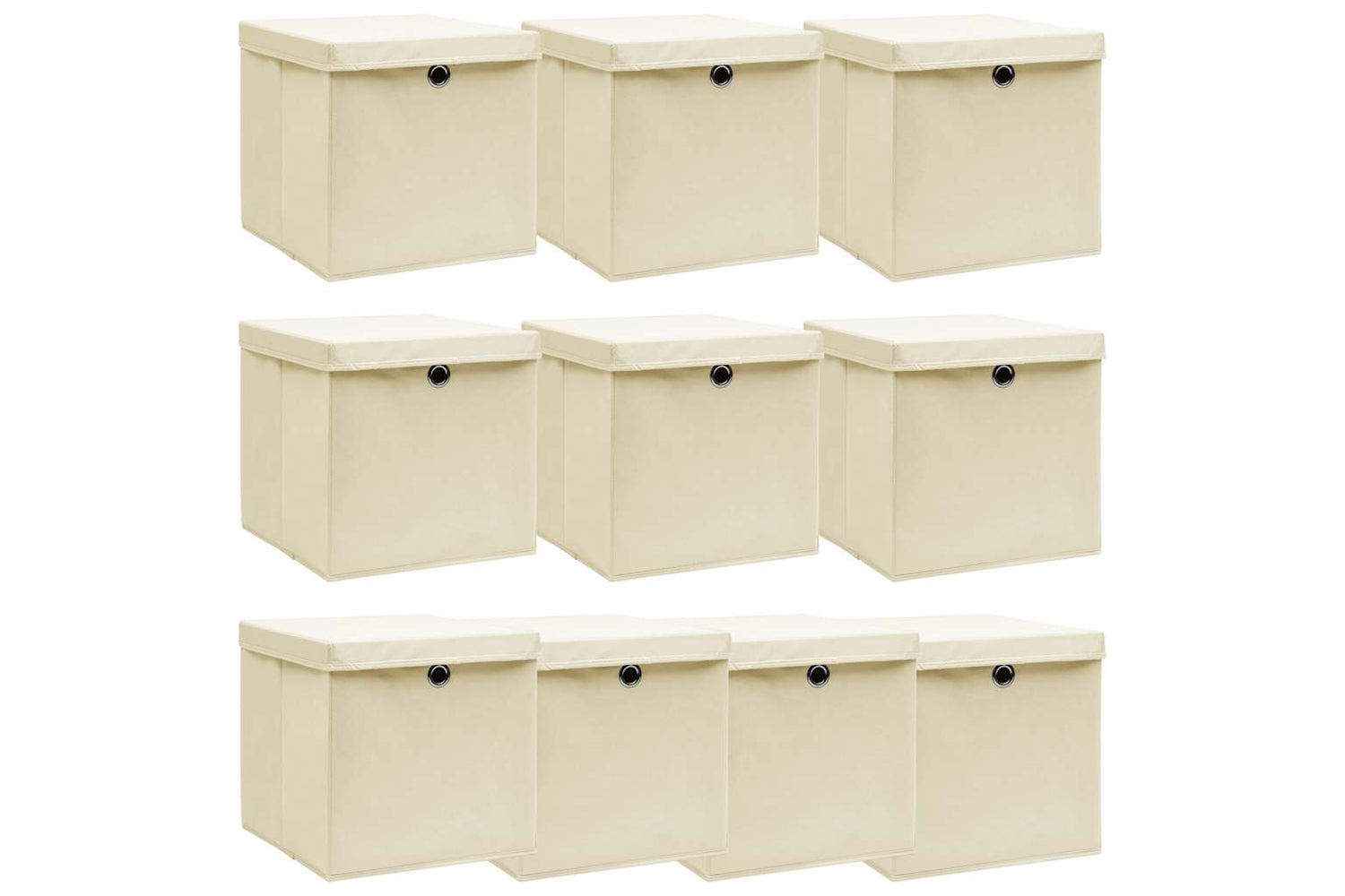 Vidaxl 288360 Storage Boxes With Lid 10 Pcs Cream 32x32x32 Cm Fabric