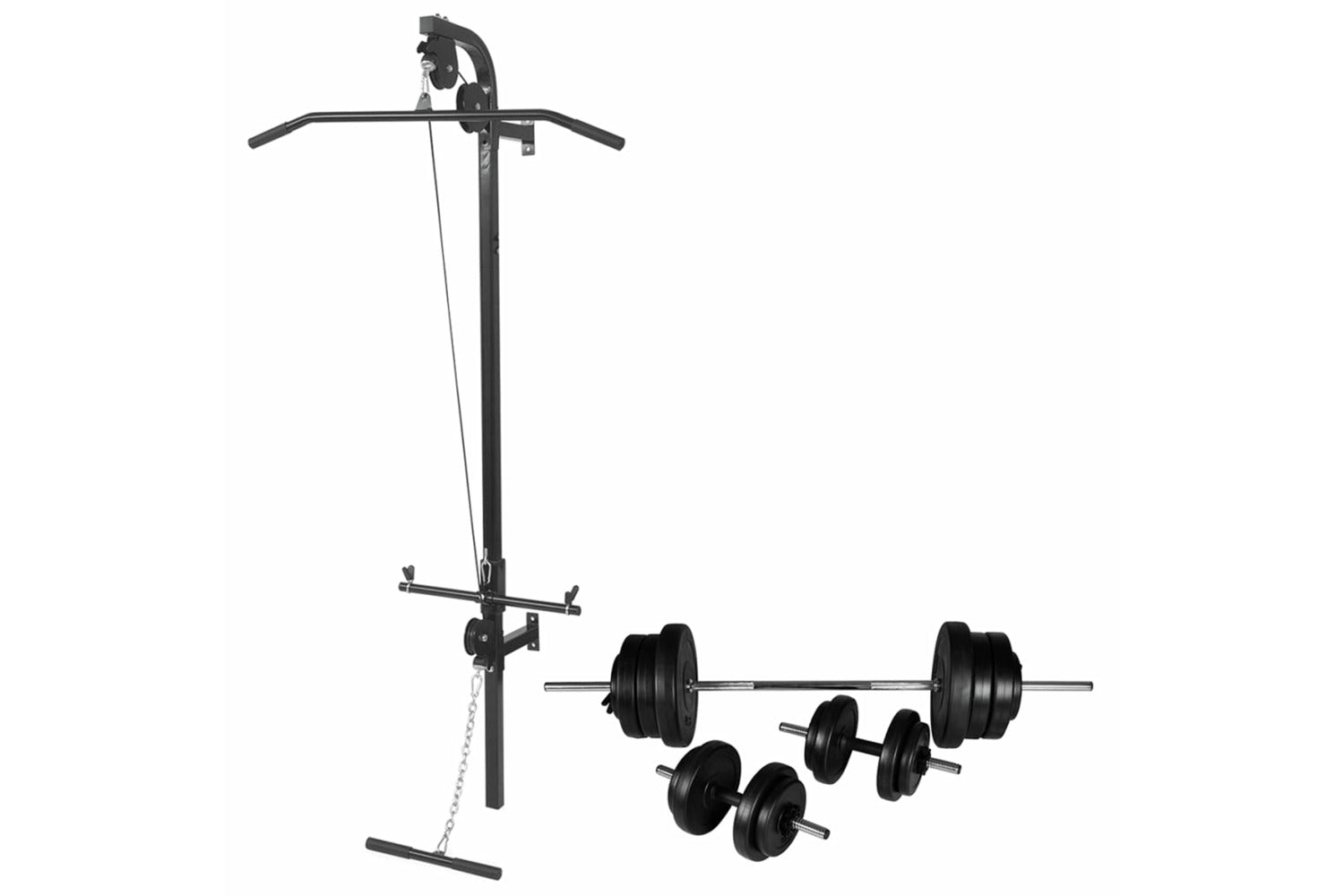 Vidaxl 275357 Wall-mounted Power Tower With Barbell And Dumbbell Set 60.5 Kg-2