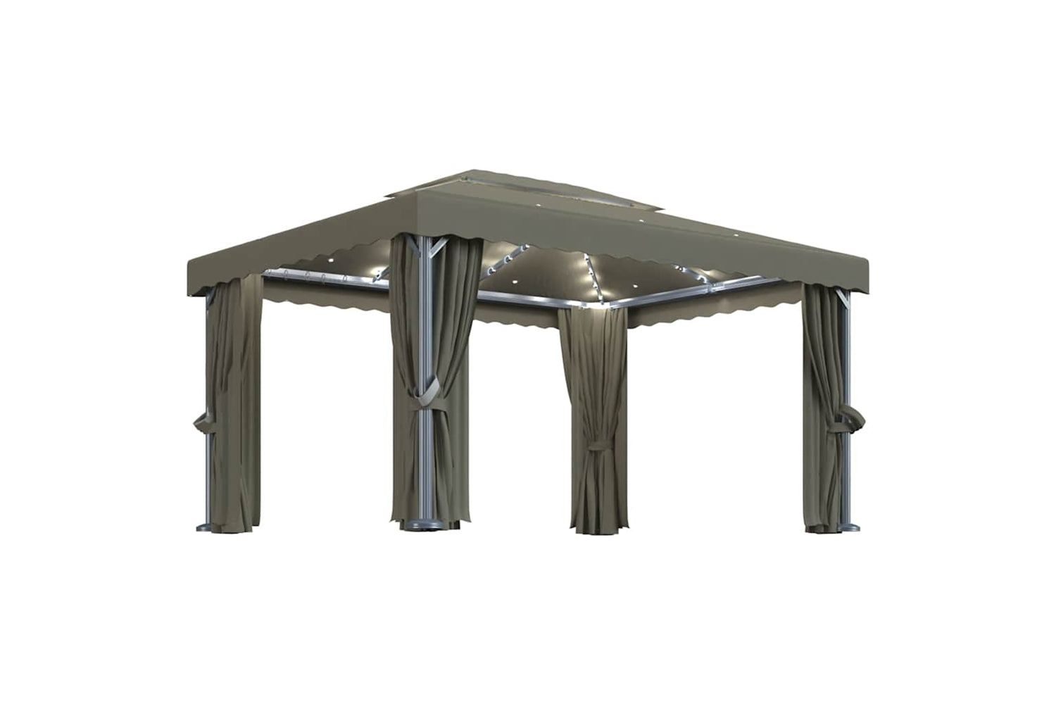 Vidaxl Gazebo With Curtain&led String Lights 4x3 M Taupe