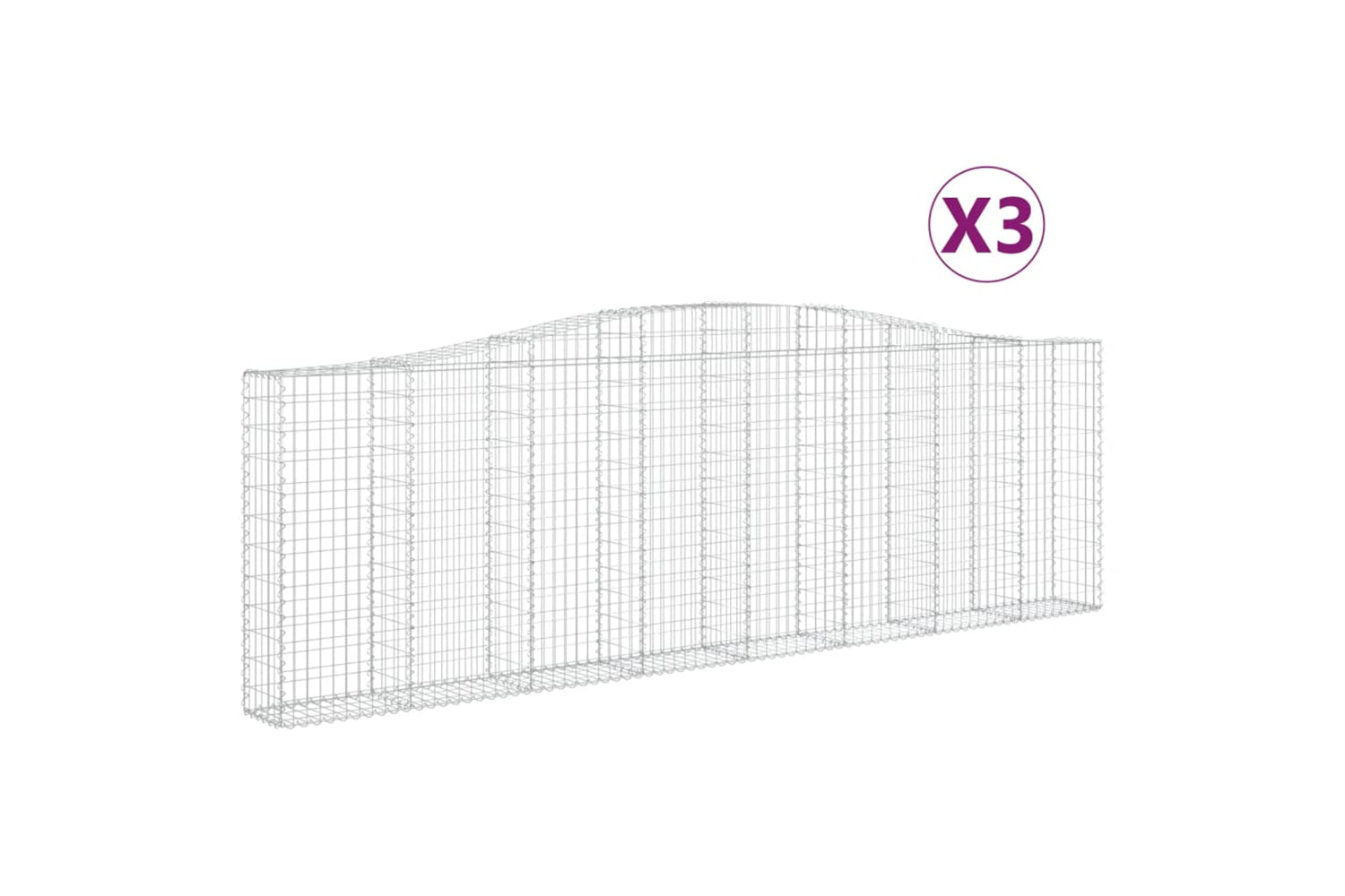 vidaXL 3145840 Arched Gabion Baskets 3 Pcs 400x30x120/140cm Galvanised Iron