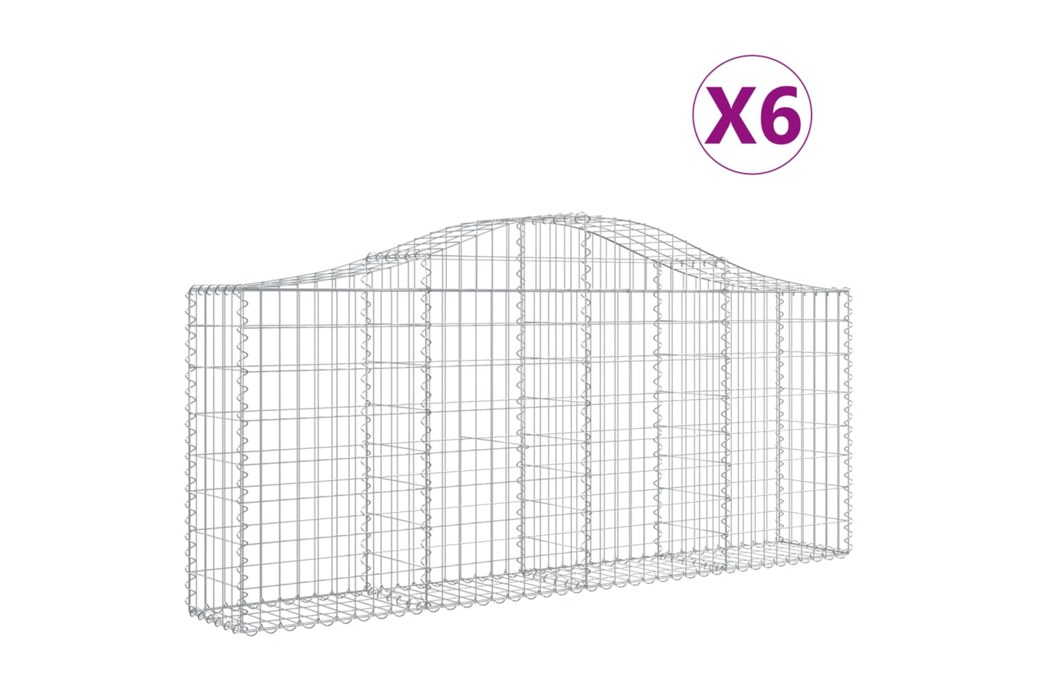 vidaXL 3145413 Arched Gabion Baskets 6 Pcs 200x30x80/100cm Galvanised Iron