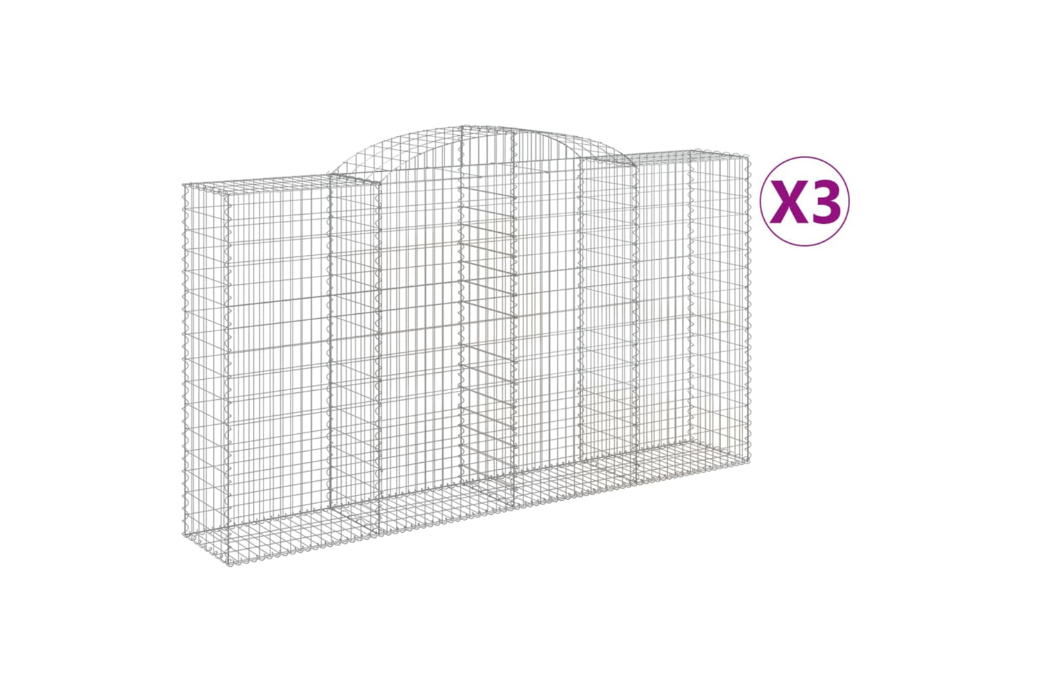 vidaXL 3146756 Arched Gabion Baskets 3 Pcs 300x50x160/180cm Galvanised Iron