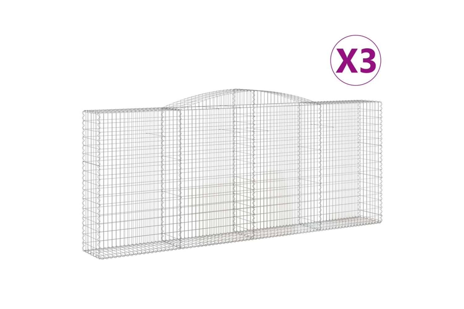 vidaXL 3147036 Arched Gabion Baskets 3 Pcs 400x50x160/180cm Galvanised Iron