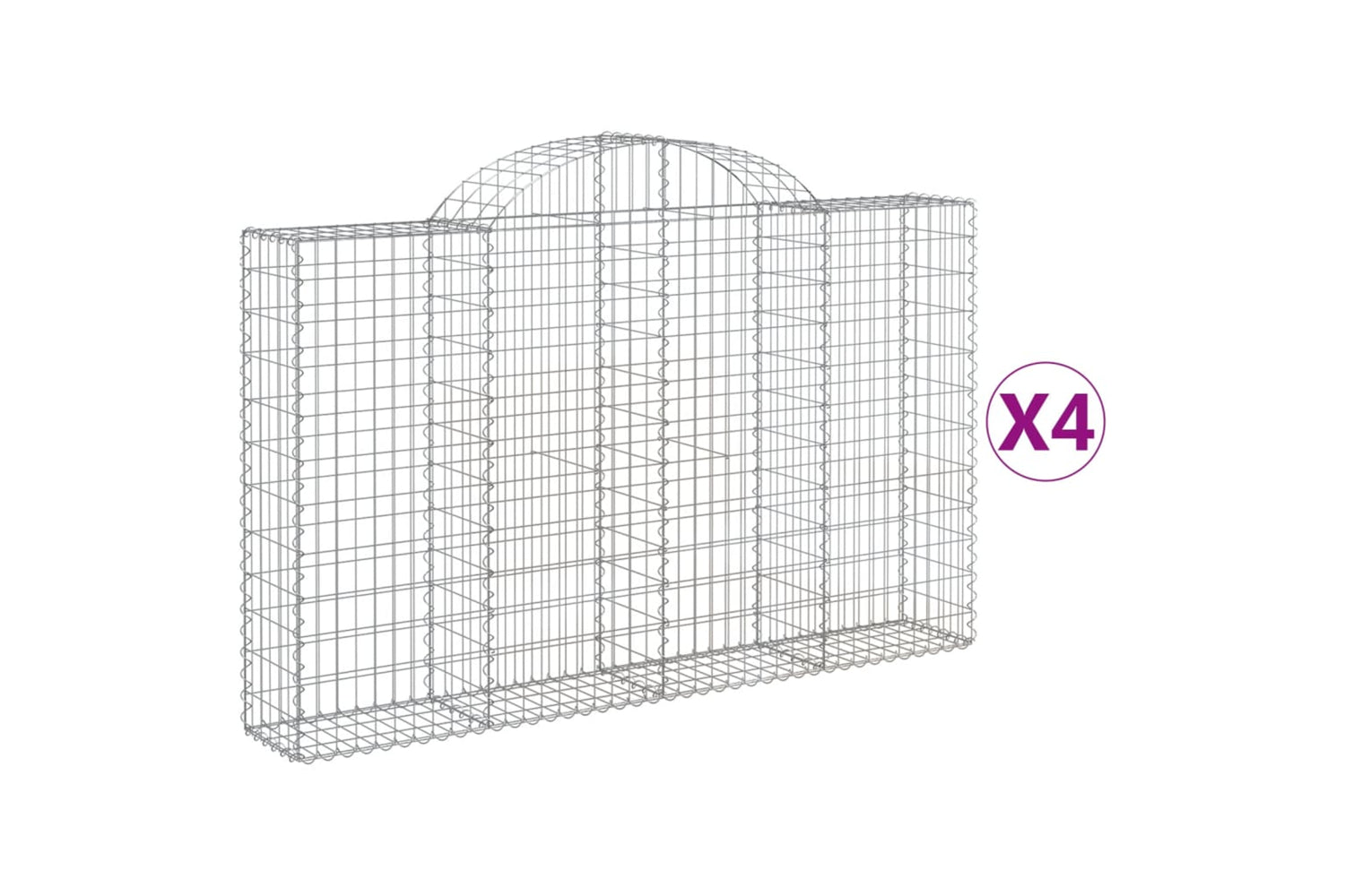 vidaXL 3146133 Arched Gabion Baskets 4 Pcs 200x30x120/140cm Galvanised Iron