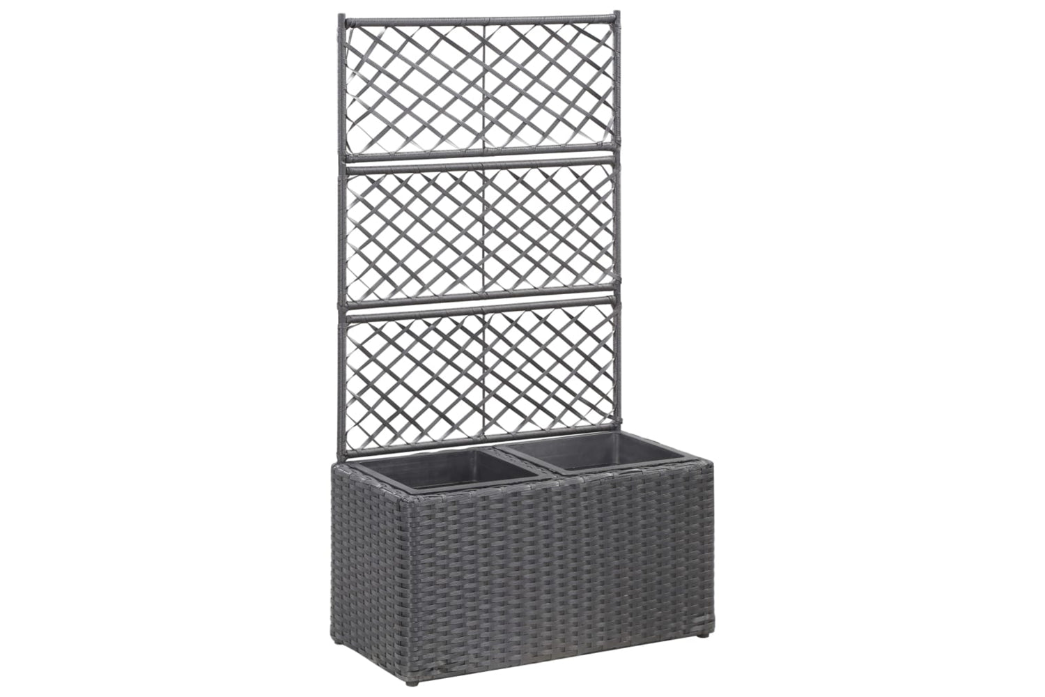 vidaXL 46931 Trellis Raised Bed With 2 Pots 58x30x107cm Poly Rattan Black