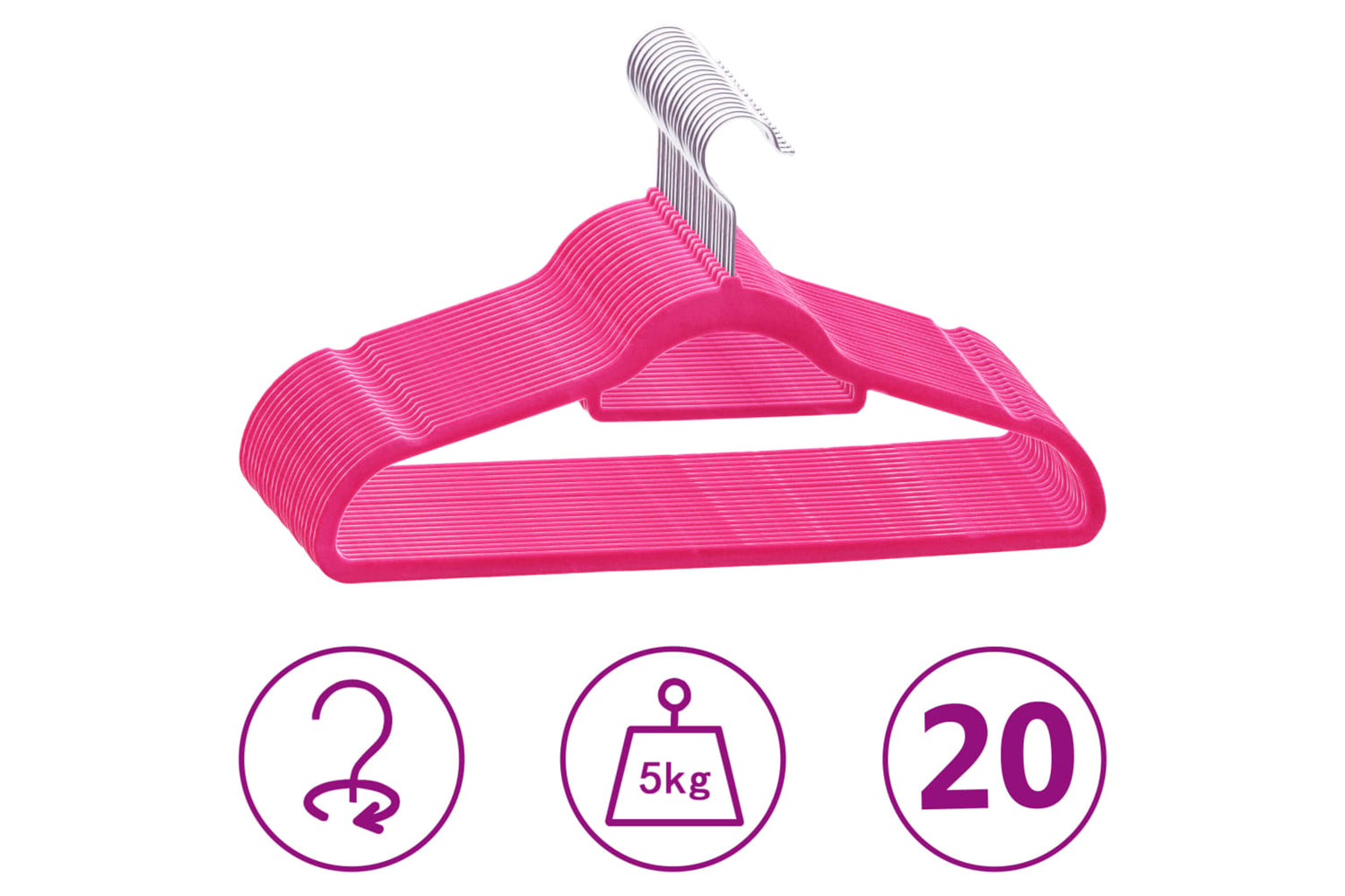 Vidaxl 289923 20 Pcs Clothes Hanger Set Anti-slip Pink Velvet
