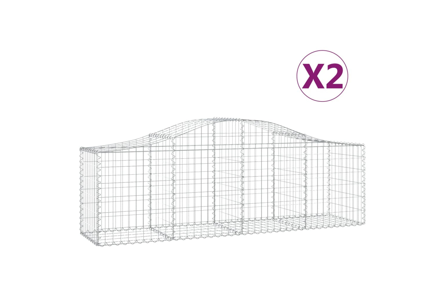 vidaXL 3145598 Arched Gabion Baskets 2 Pcs 200x50x60/80cm Galvanised Iron