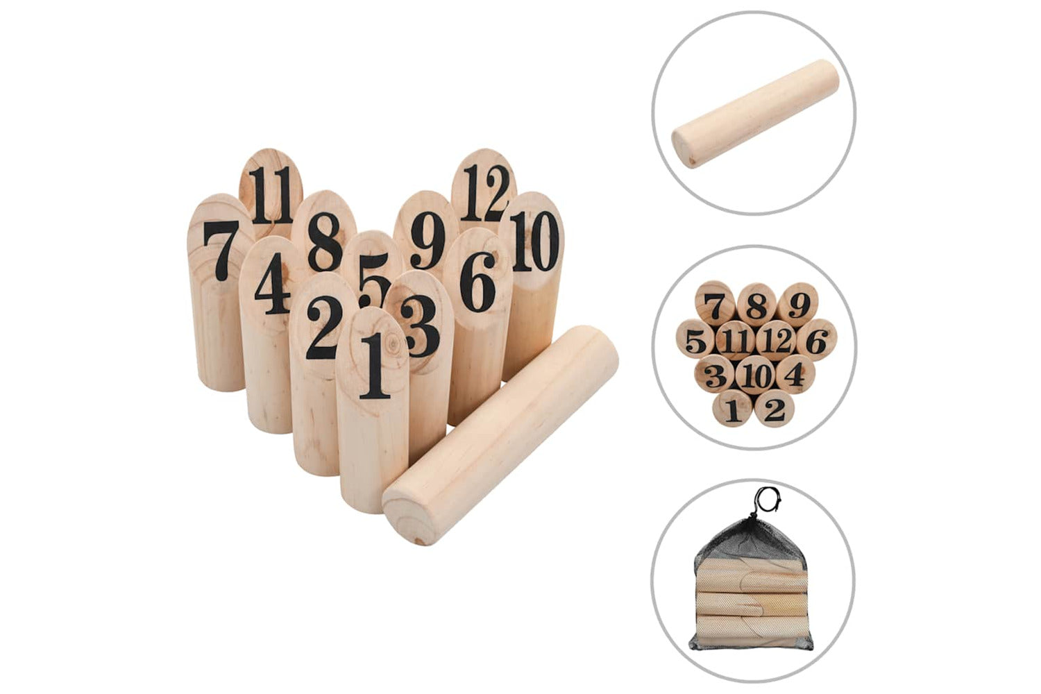 Vidaxl Number Kubb Game Set Wood-2