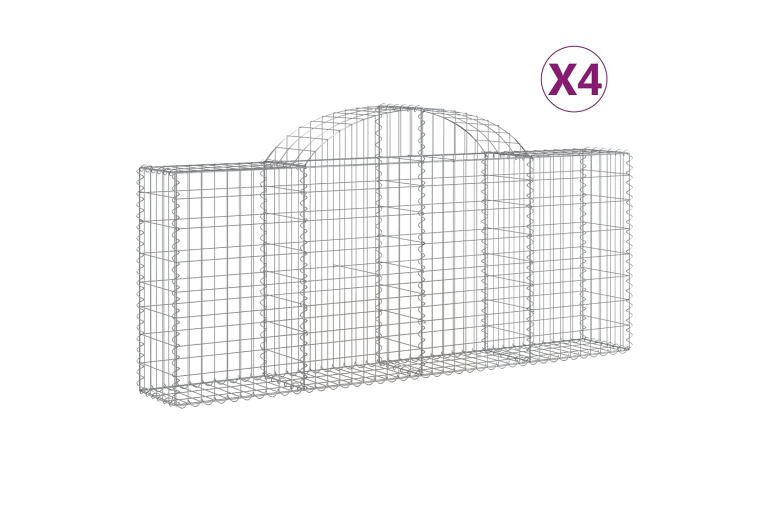 vidaXL 3146091 Arched Gabion Baskets 4 Pcs 200x30x80/100cm Galvanised Iron