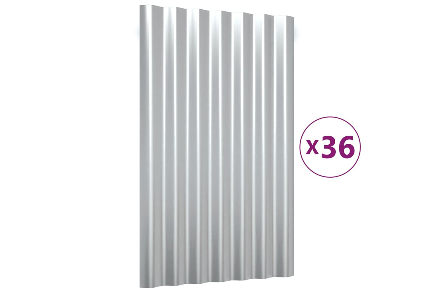 vidaXL 319132 Roof Panels 36 Pcs Powder-coated Steel Silver 60x36cm-2