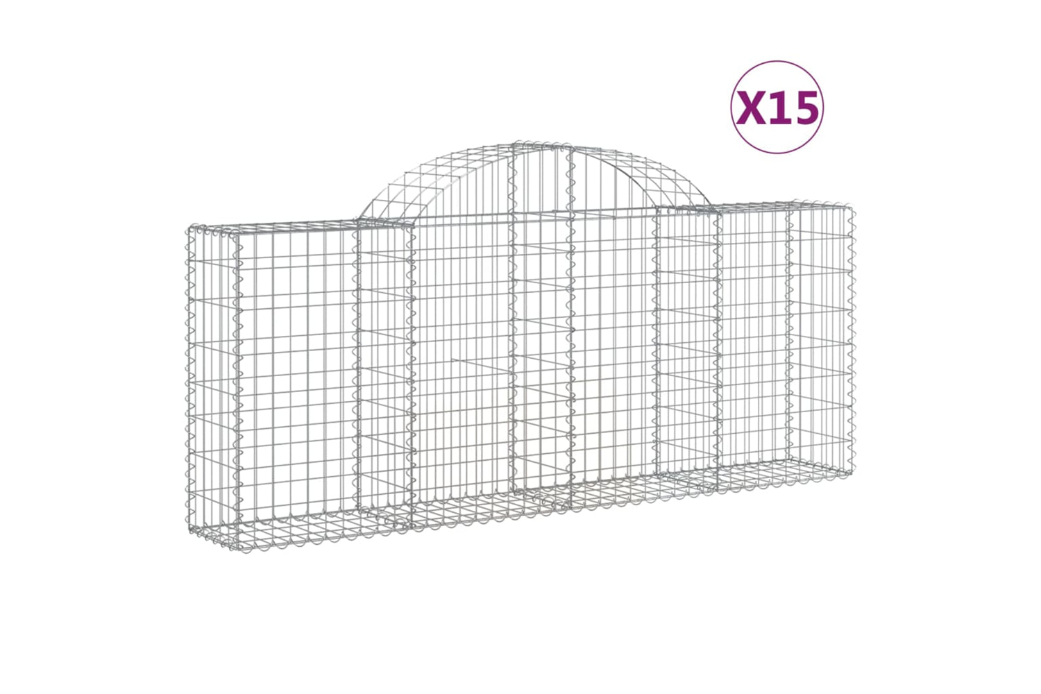 vidaXL 3146102 Arched Gabion Baskets 15 Pcs 200x30x80/100cm Galvanised Iron