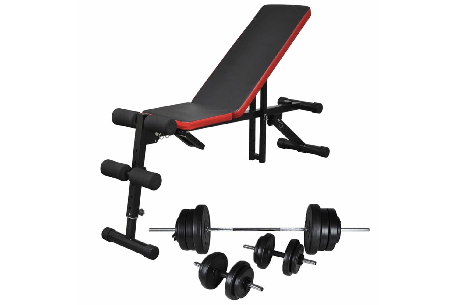 Vidaxl 275348 Adjustable Sit-up Bench With Barbell And Dumbbell Set 60.5 Kg-2