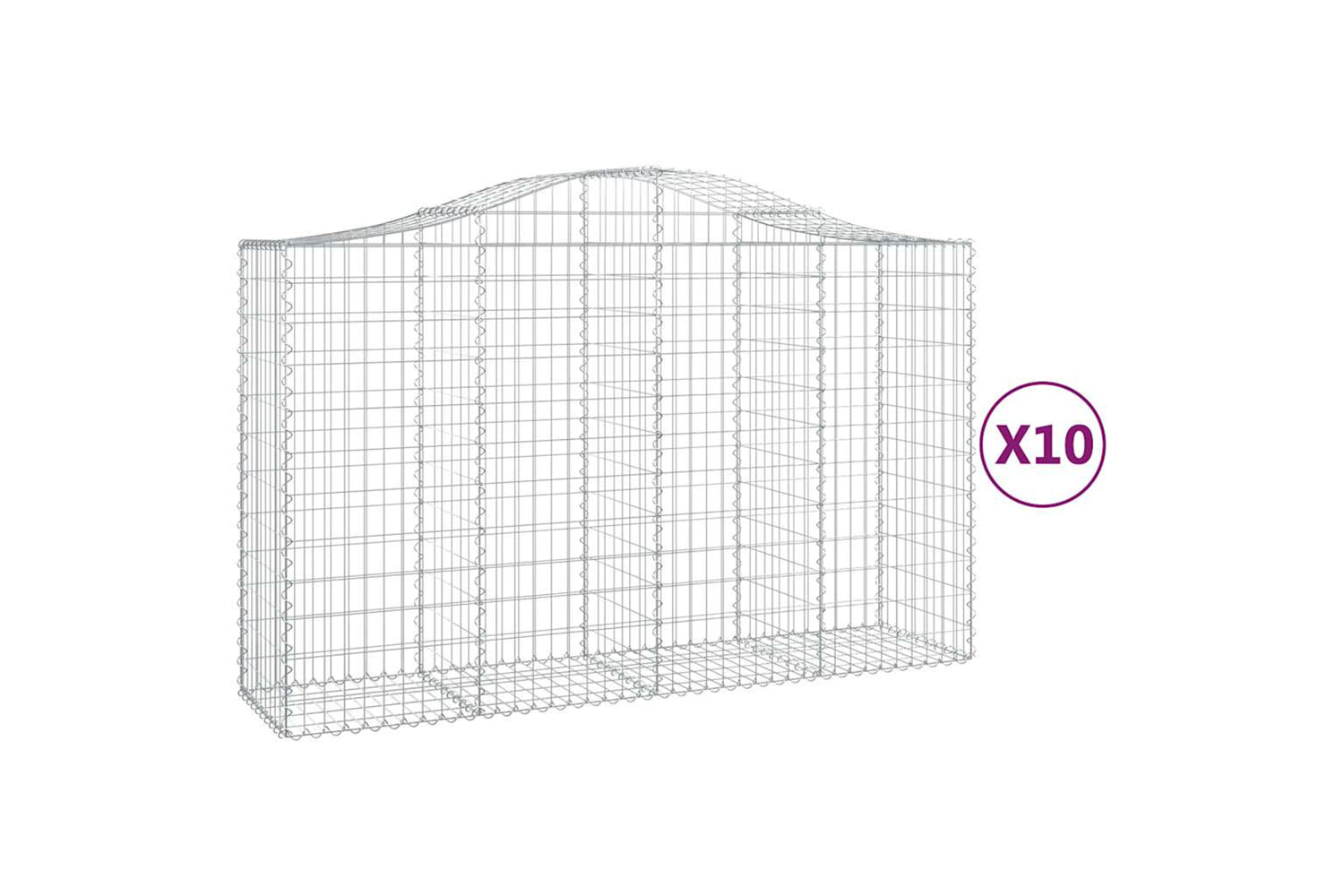 vidaXL 3145669 Arched Gabion Baskets 10 Pcs 200x50x120/140cm Galvanised Iron