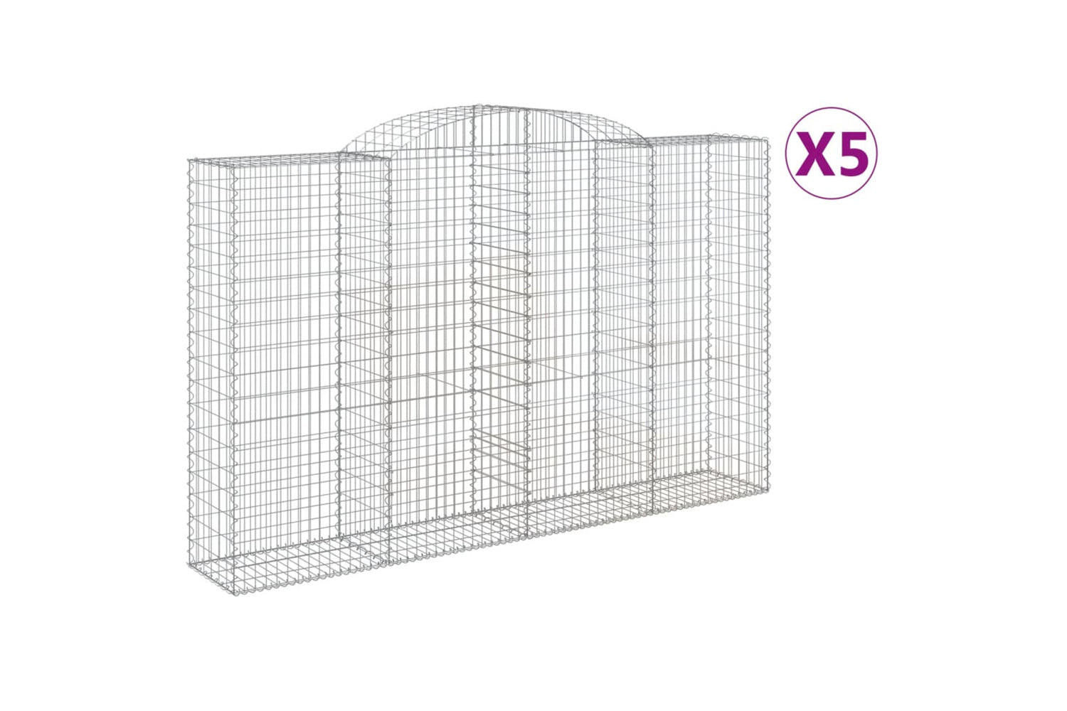 vidaXL 3146776 Arched Gabion Baskets 5 Pcs 300x50x180/200cm Galvanised Iron