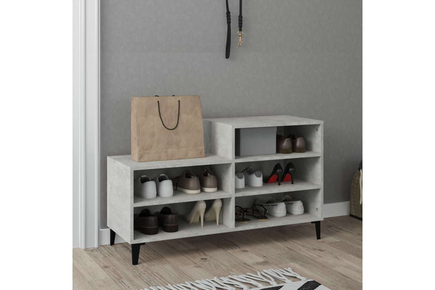 vidaXL 819736 Shoe Cabinet Concrete Grey 102x36x60cm Engineered Wood-5