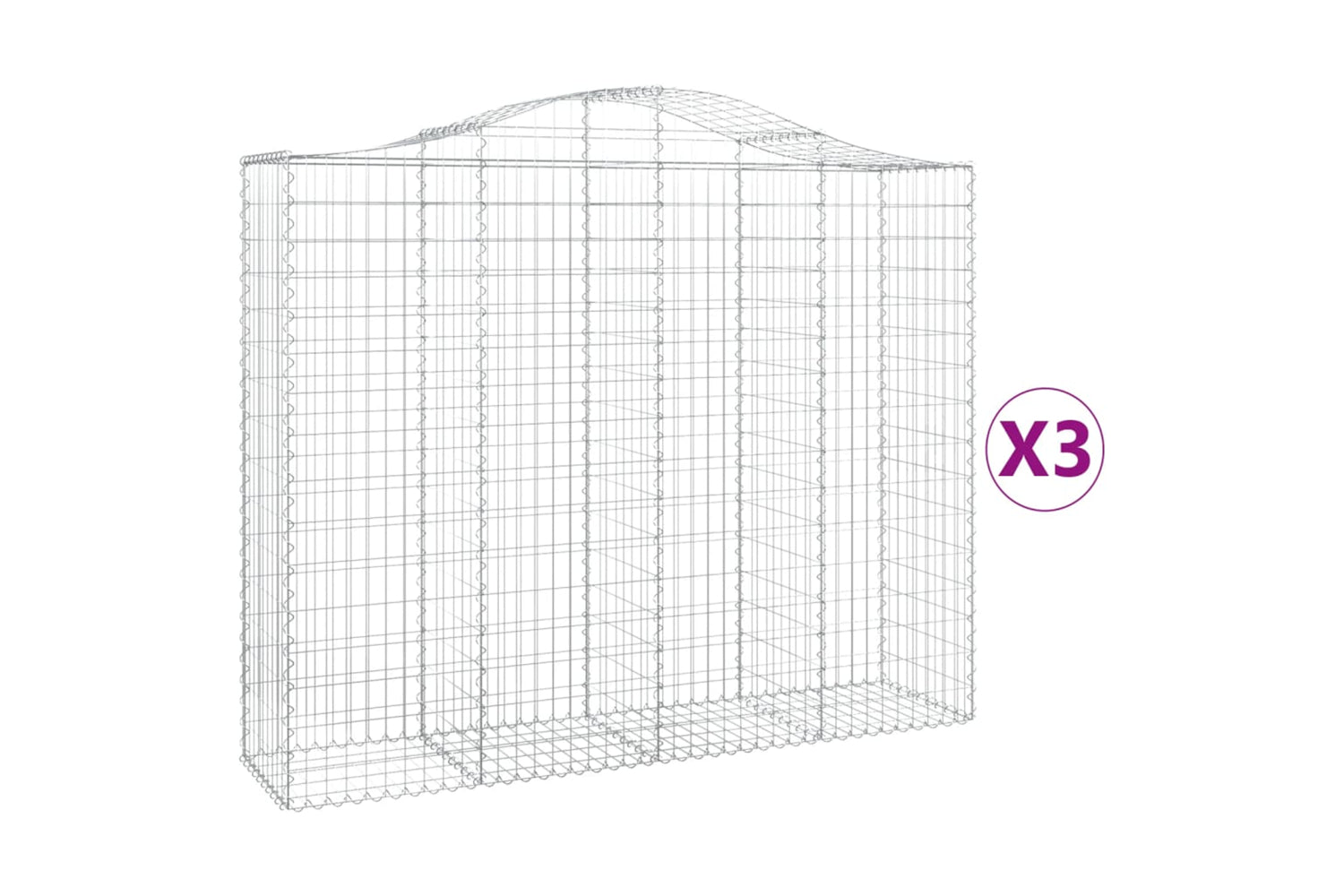 vidaXL 3145704 Arched Gabion Baskets 3 Pcs 200x50x160/180cm Galvanised Iron