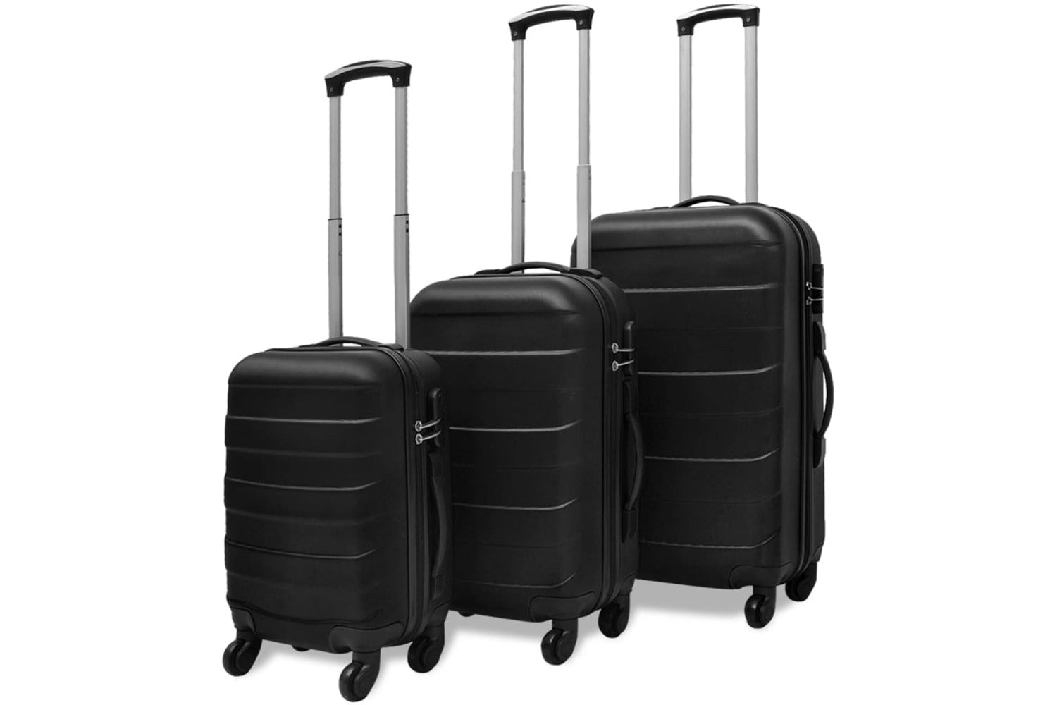 vidaXL Three Piece Hardcase Trolley Set Black 45.5/55/66cm-2