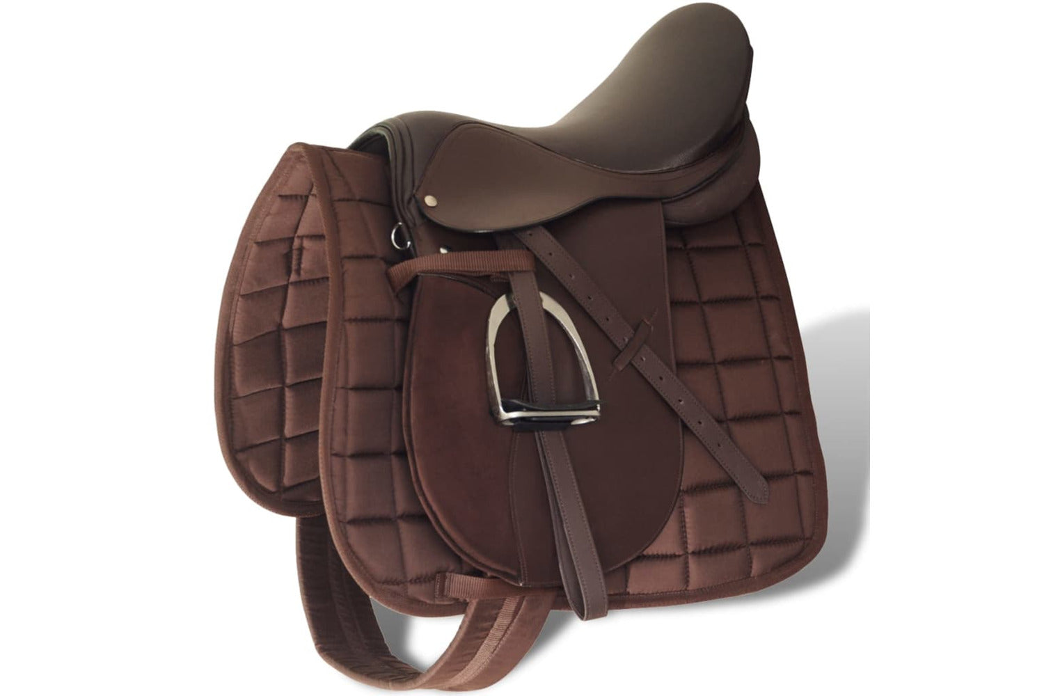 vidaXL 90648 Horse Riding Saddle Set 17.5" Real Leather Brown 18cm-2
