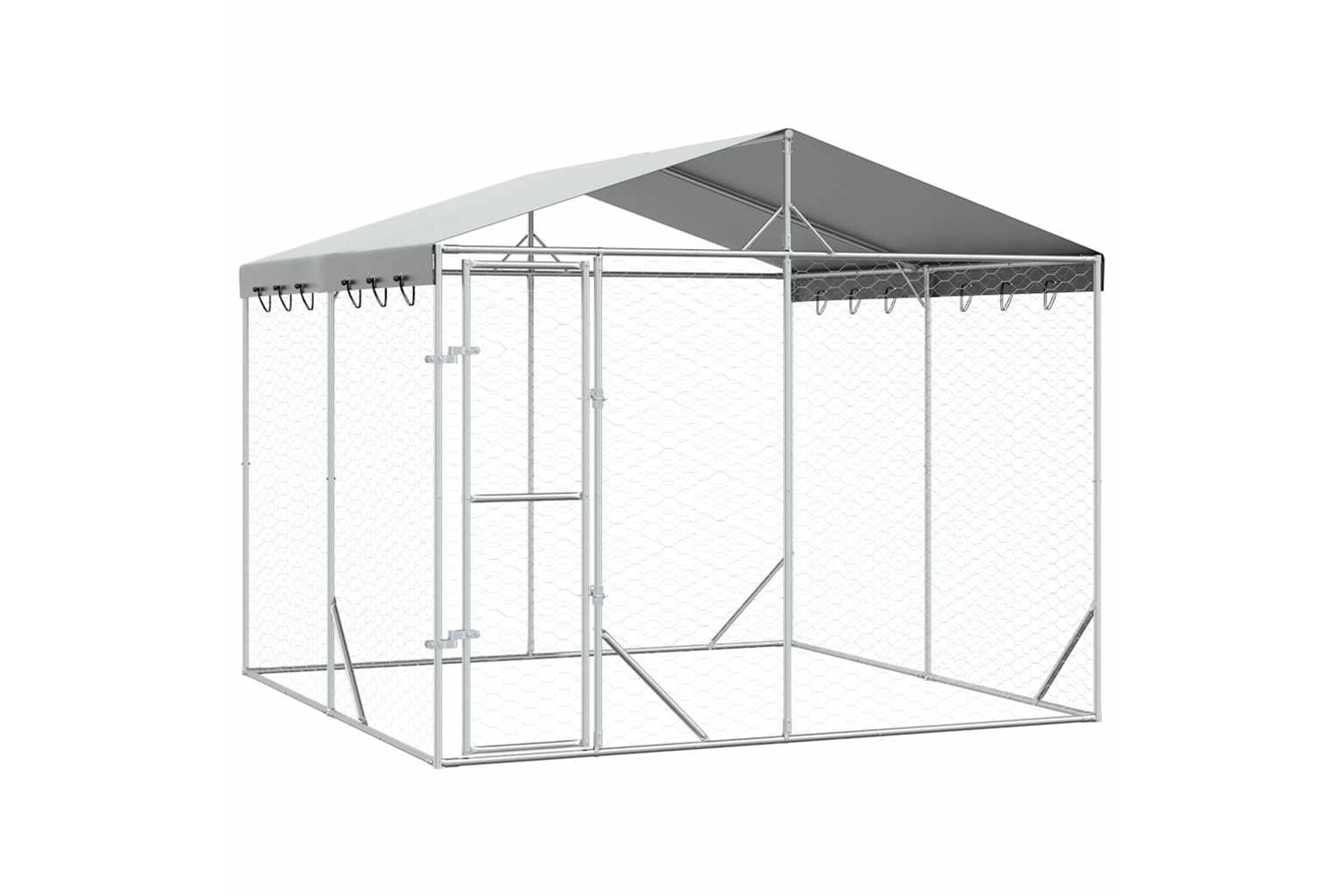 Vidaxl 3190486 Outdoor Dog Kennel With Roof Silver 3x3x2.5 M Galvanised Steel