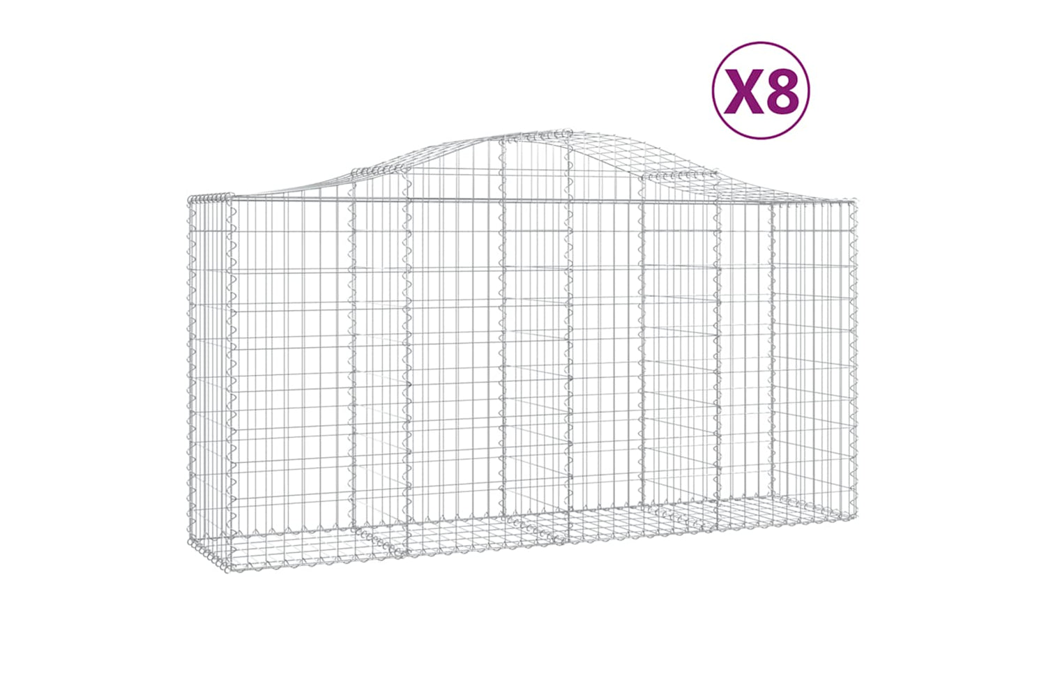 vidaXL 3145646 Arched Gabion Baskets 8 Pcs 200x50x100/120cm Galvanised Iron