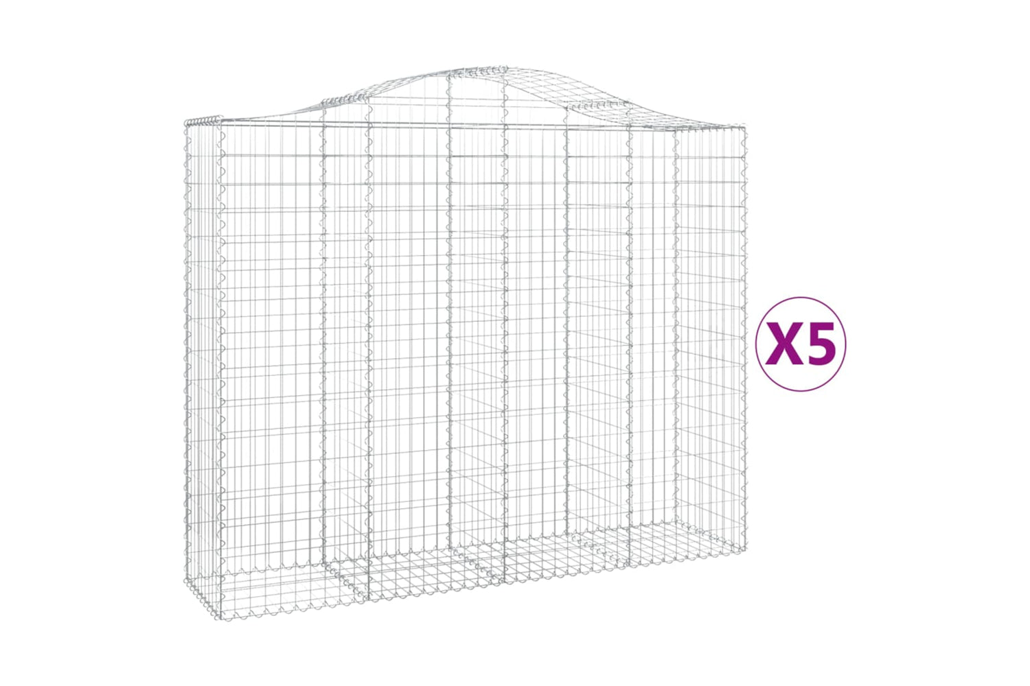 vidaXL 3145706 Arched Gabion Baskets 5 Pcs 200x50x160/180cm Galvanised Iron