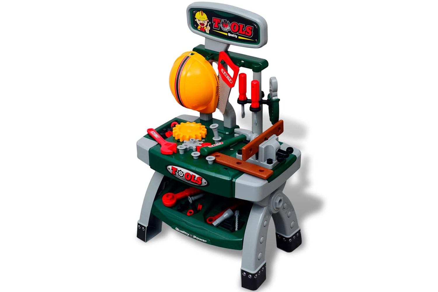 Vidaxl Kids'/children's Playroom Toy Workbench With Tools Green + Grey-2