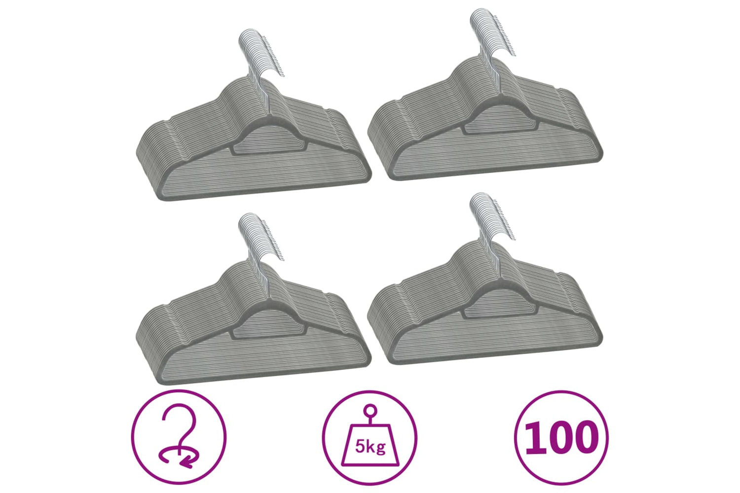 Vidaxl 289919 100 Pcs Clothes Hanger Set Anti-slip Grey Velvet