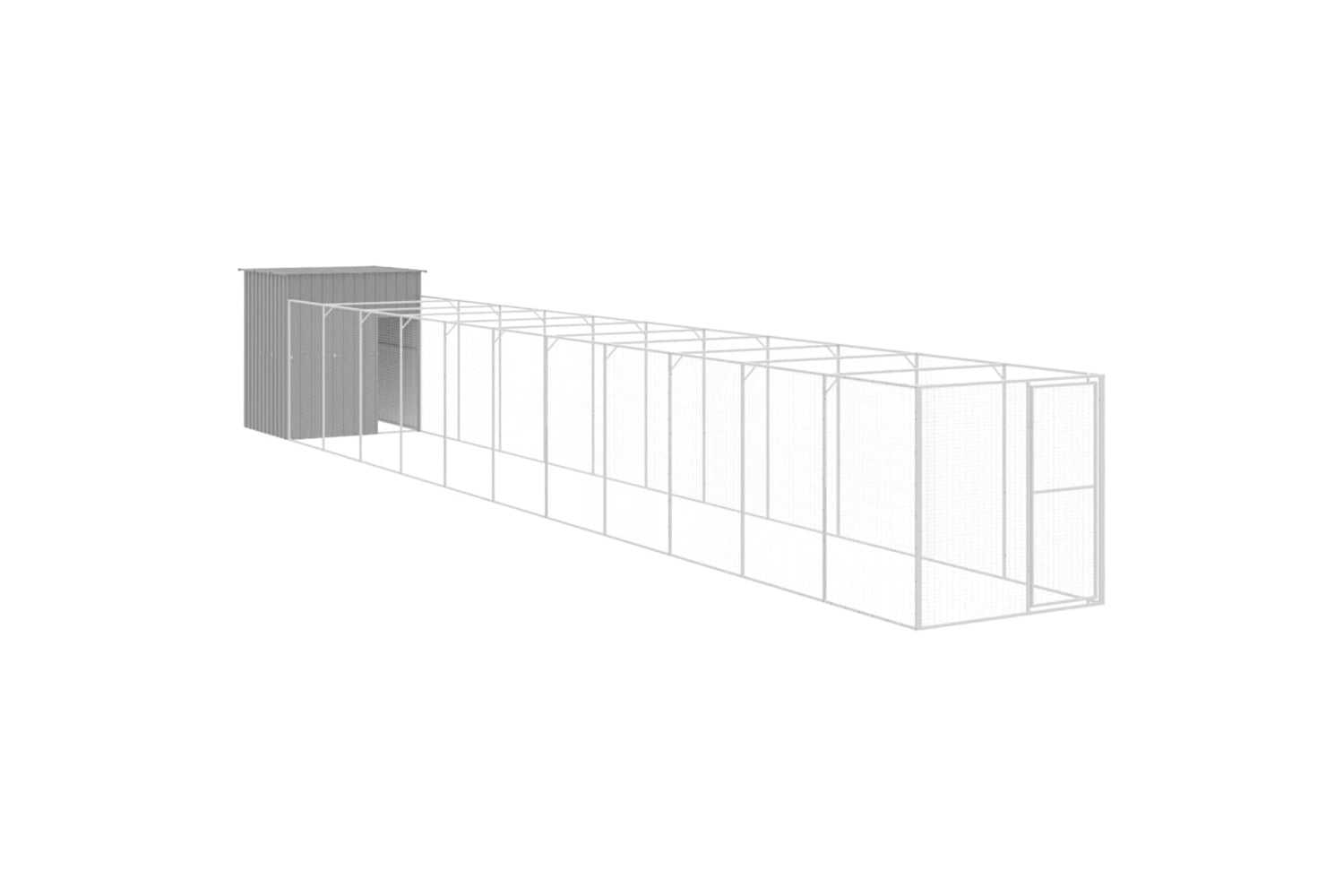 vidaXL 3189108 Dog House With Run Light Grey 165x1271x181cm Galvanised Steel