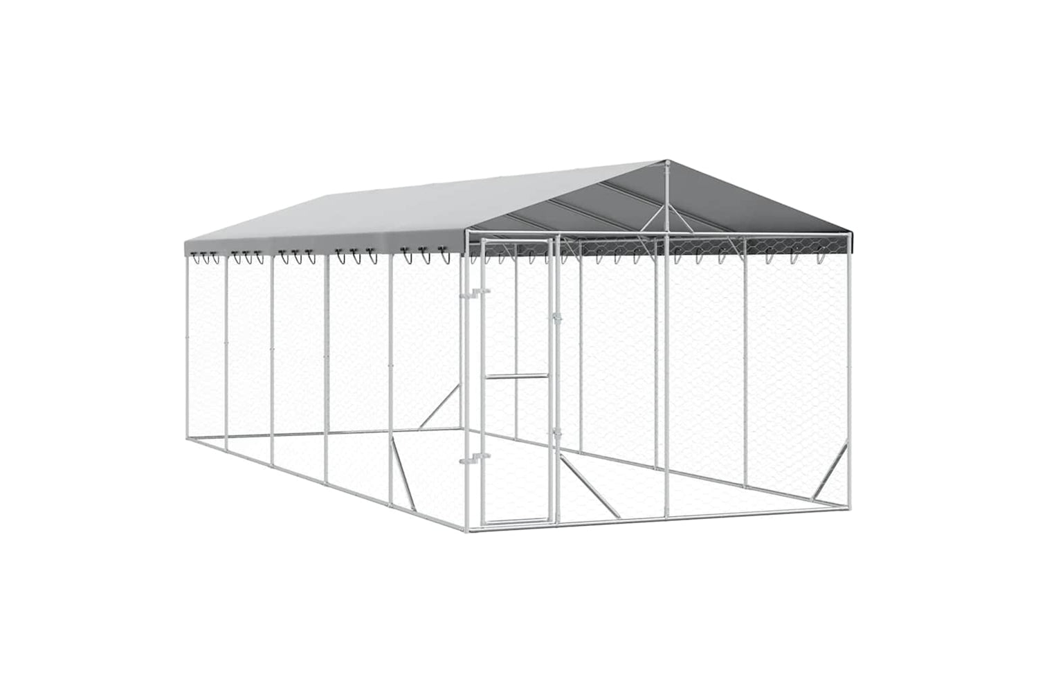 Vidaxl 3190489 Outdoor Dog Kennel With Roof Silver 3x7.5x2.5 M Galvanised Steel