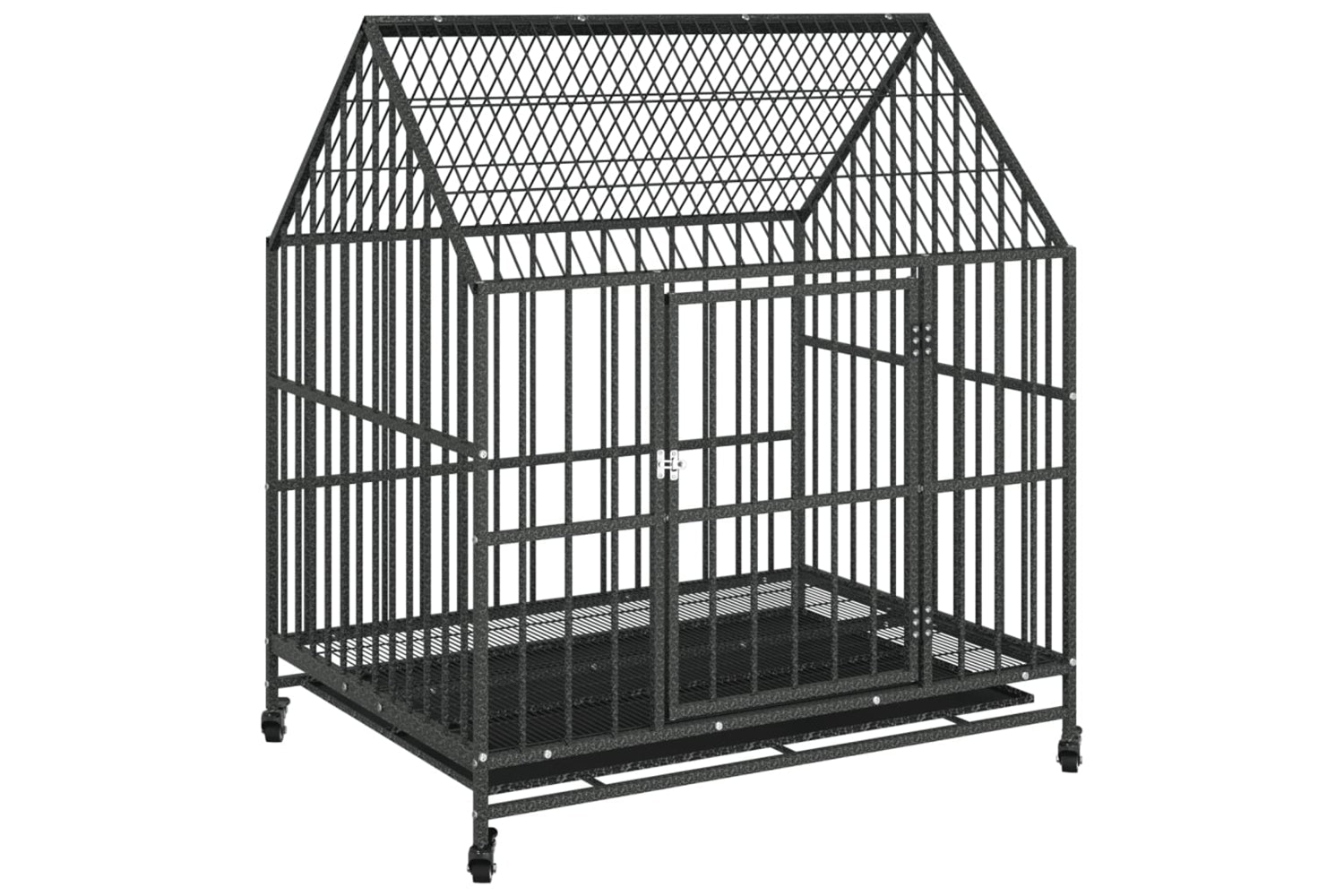 Vidaxl 172208 Dog Cage With Wheels Black Galvanised Steel